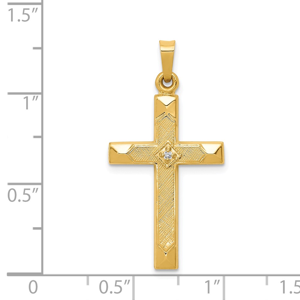 14K Yellow Gold Polished /& Textured Religious Themed Cross Small Charm Pendant