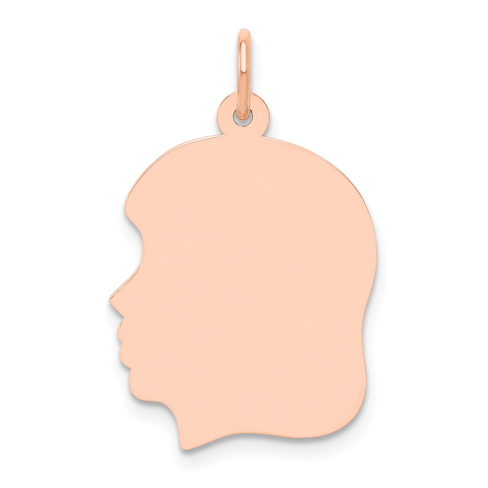 27mm x 4mm Solid 14k Yellow Gold Plain Medium .027 Gauge Facing Right Engravable Girl Head Charm Pendant