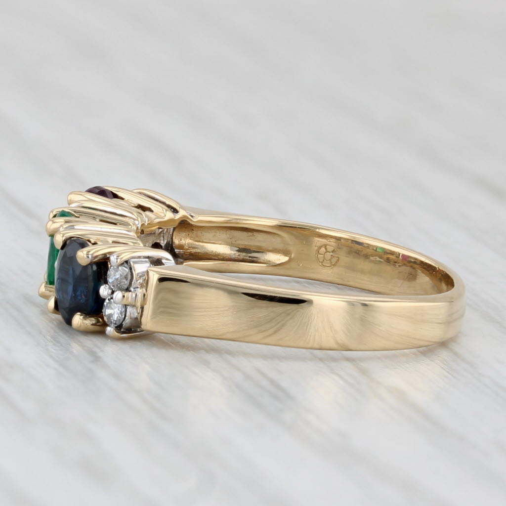0.92ctw Ruby Sapphire Emerald Diamond Ring 18k Yellow Gold