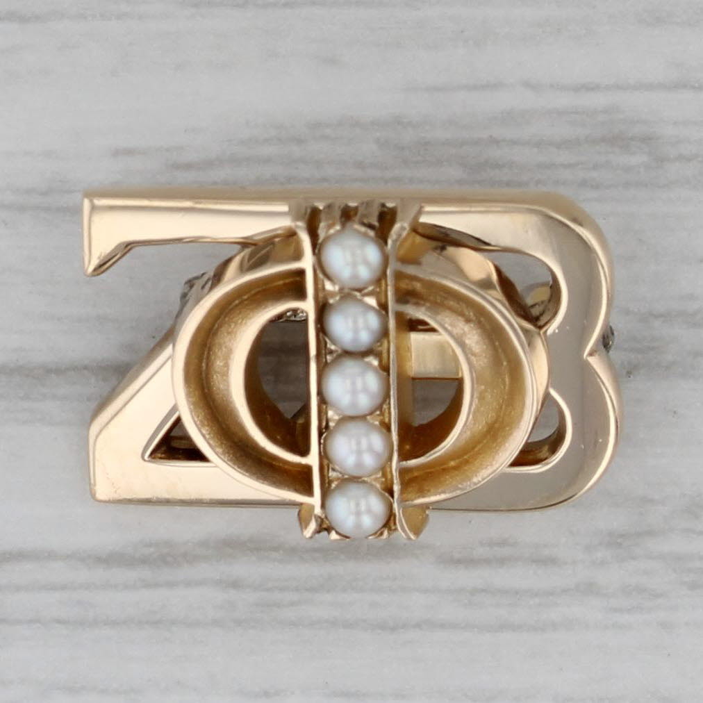 Zeta Phi Beta Sorority Badge 10k Yellow Gold Pearl Greek Pin