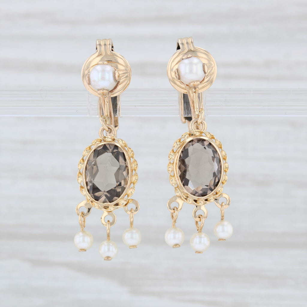 Details About Smoky Quartz Pearl Dangle Earrings 14k Yellow Gold Vintage Clip On Details About Smoky Quartz Pearl Dangle Earrings 14k Yellow Gold Vintage Clip On