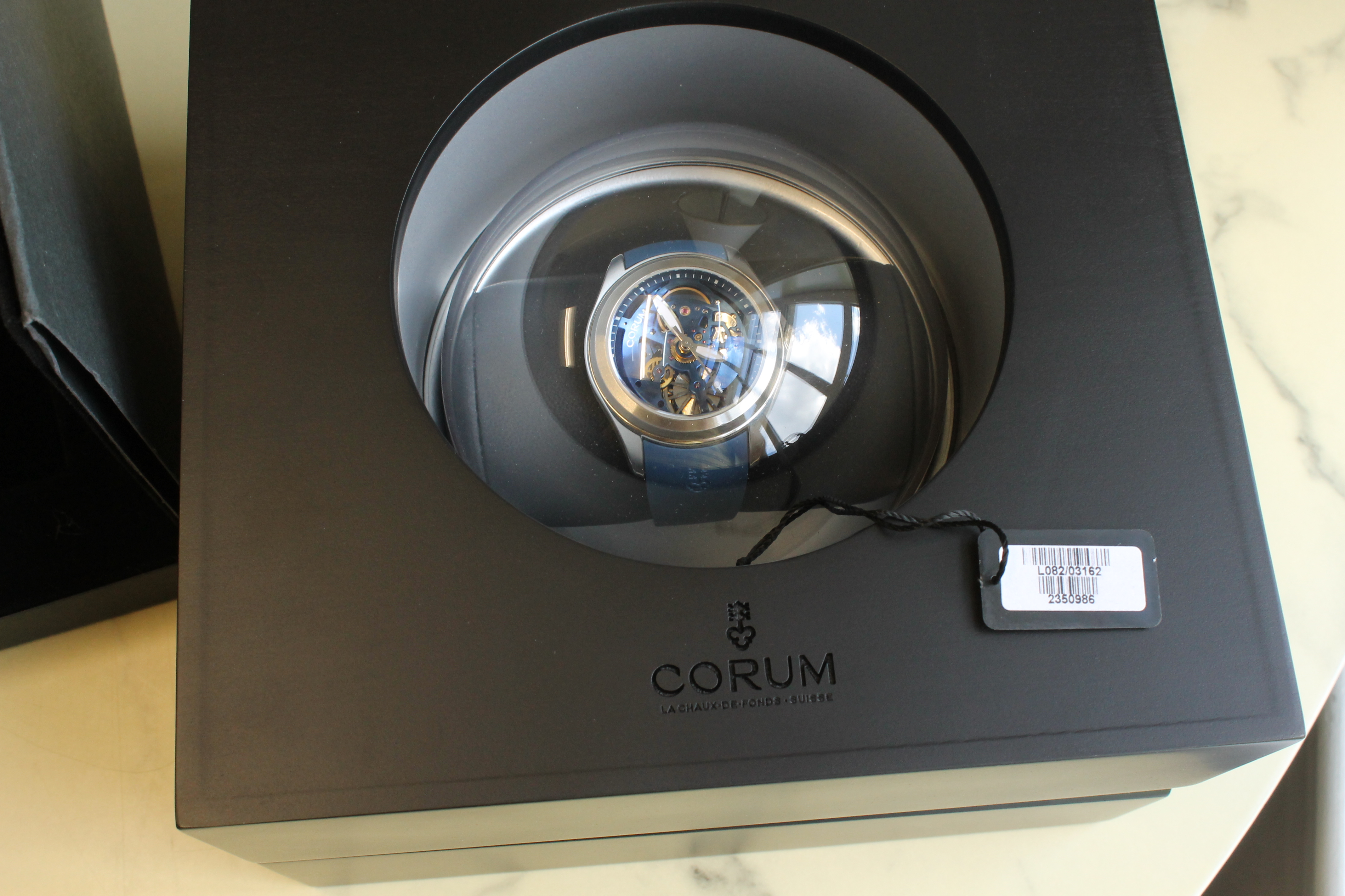 Corum Bubble Blue Skeleton Mens 47mm Steel Automatic Watch w/ Box