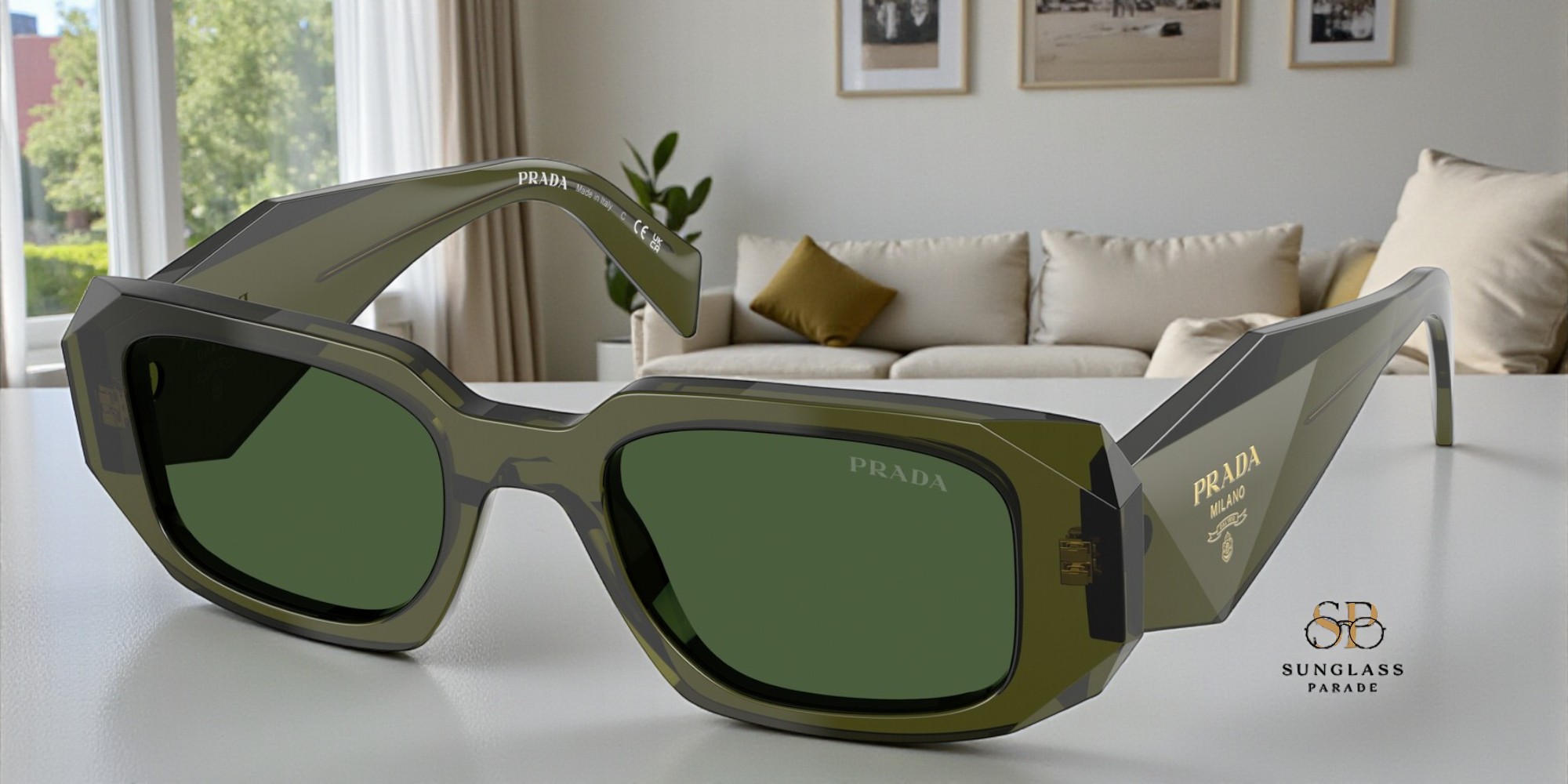 小物 PRADA khaki clear sunglasses PRADA PR 17WS 19Z1I0 Transparent Bottle Dark Green 49 mm Women's