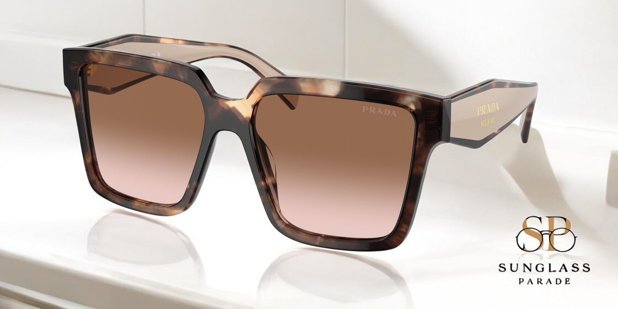 NEW Prada PR24ZS 07R0A6 Tortoise Brown Gradient Square Oversized Women Sunglasse Prada PR24ZS Women main image 3