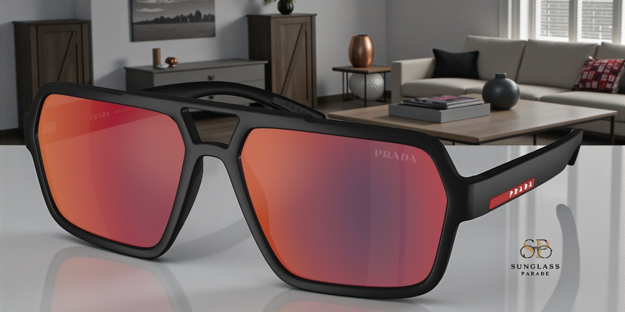 PRADA PS A06S DG008F Black Rubber Grey Mirror Red 59mm Men
