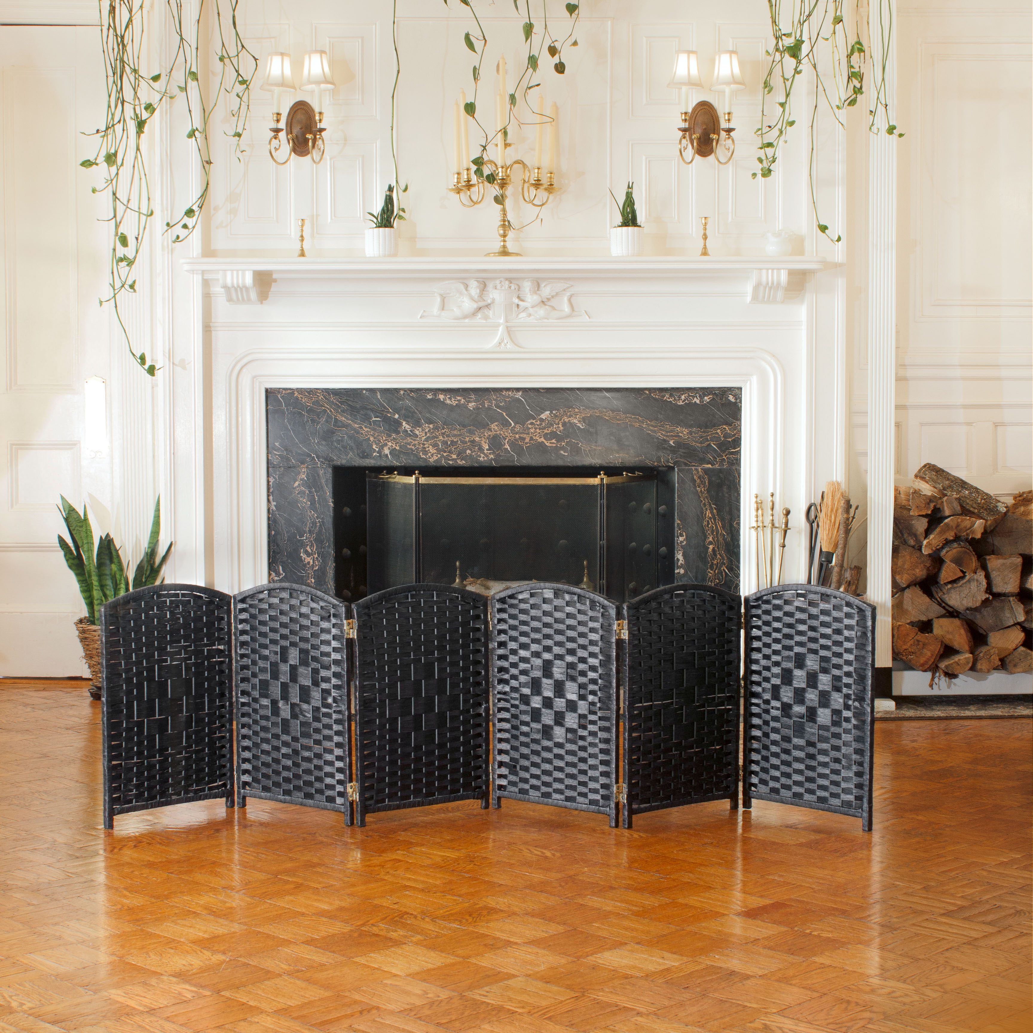 2 ft. Short Diamond Weave Fiber Folding Screen - Black - 4 Panel - Picture 20 of 60
