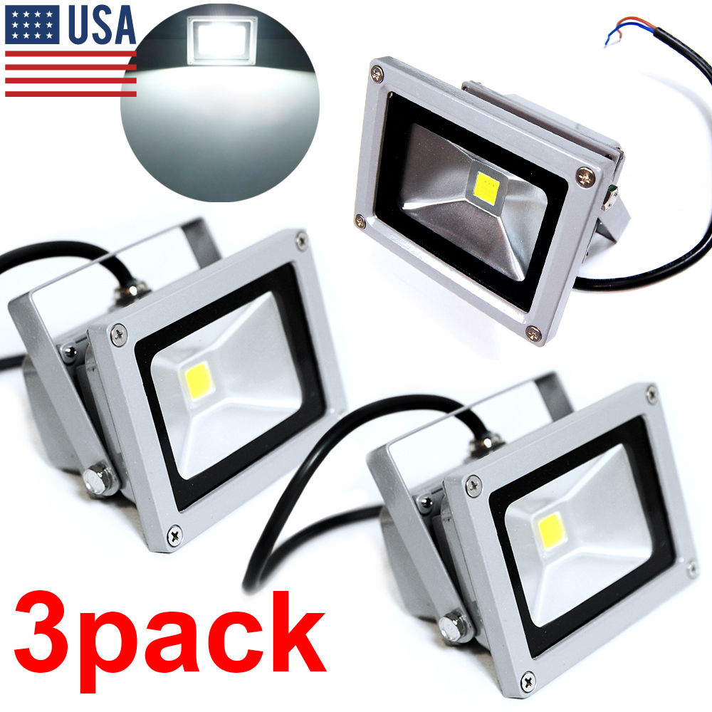 3x 10W 120V LED Flood Light Spotlights Cool White Outdoor Garden Lamp