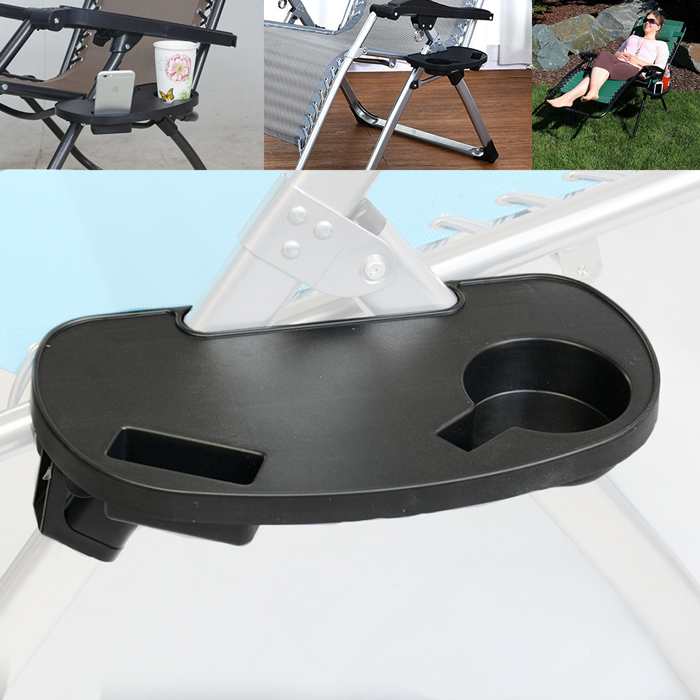 Clip-On Utility Tray W Cup Holders For Garden Gravity Recliner Chairs Accessory