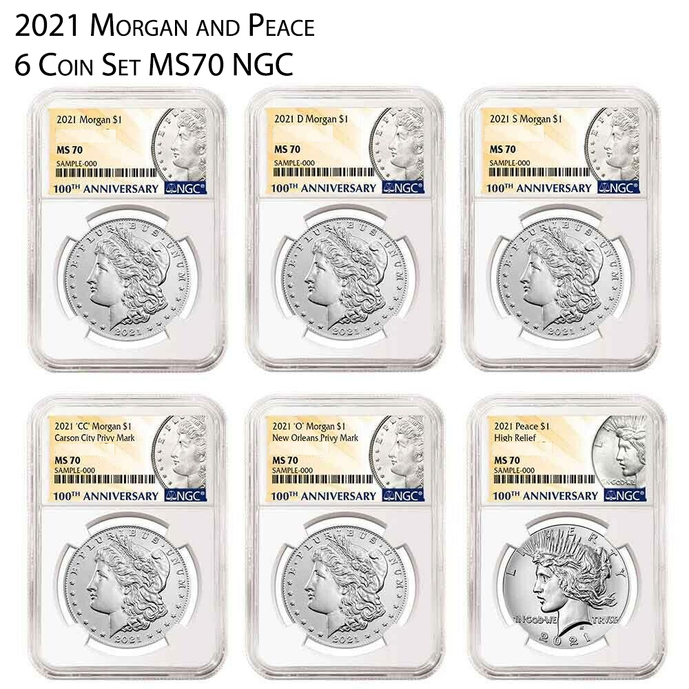 TDS 2006 マンスリーメダル 全12種コンプリート ブック付 2021 Morgan & Peace Silver Dollars NGC - MS70 - 6 Coin Set P, D, S
