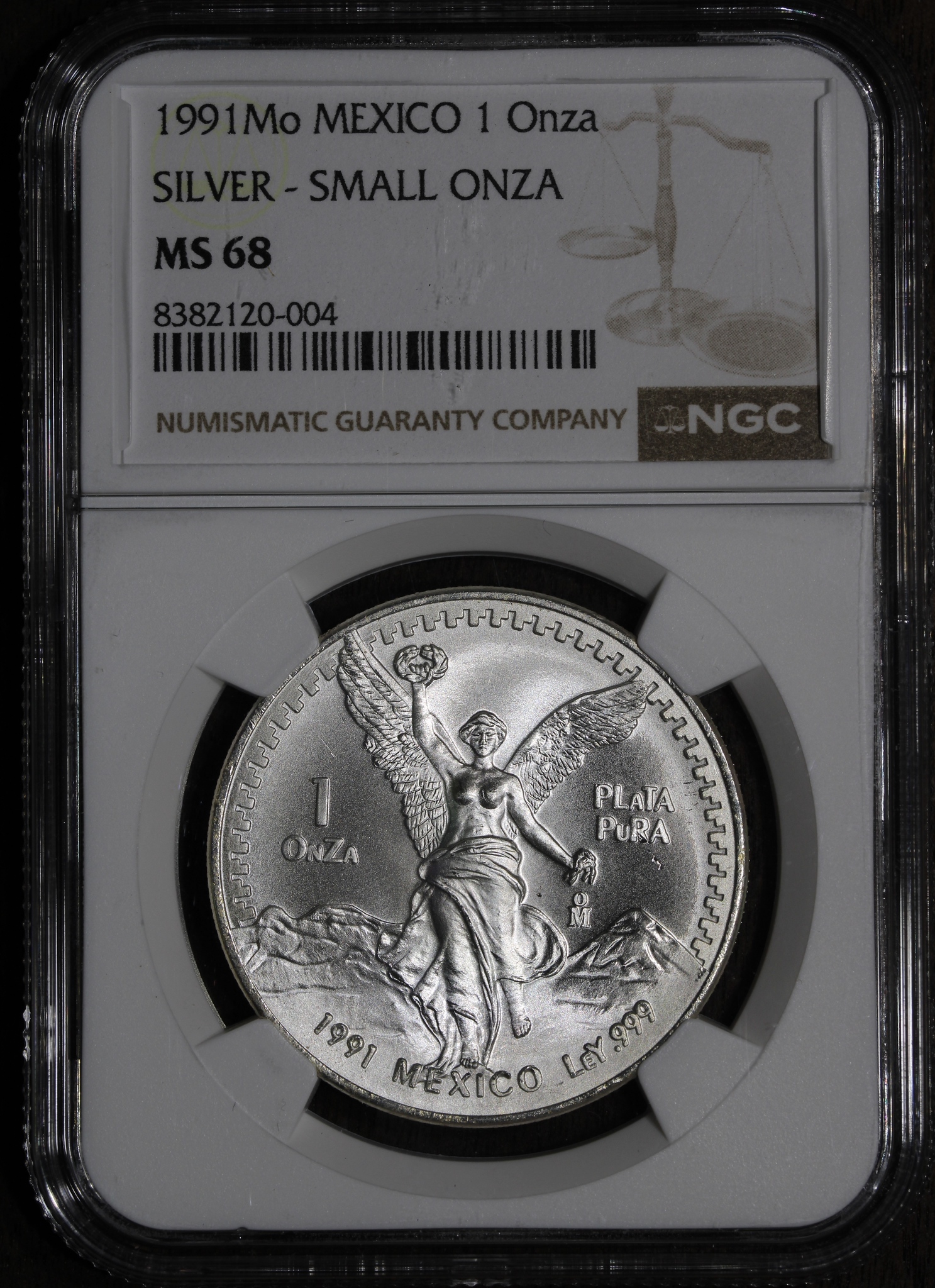 1991-Mo (MS68) Type 2 Mexican Silver Libertad Onza NGC
