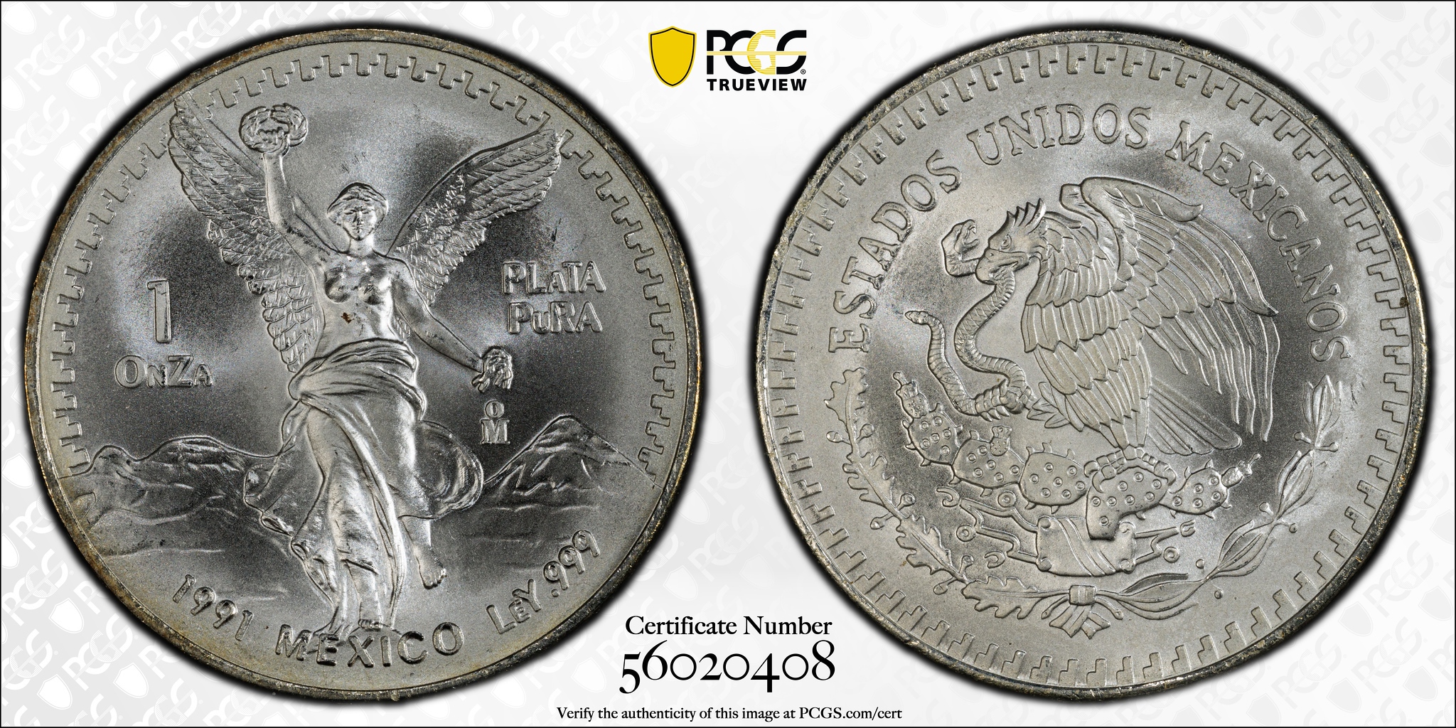 1991-Mo (MS68) Type 2 Mexico Libertad Silver Onza PCGS - Rare TYPE