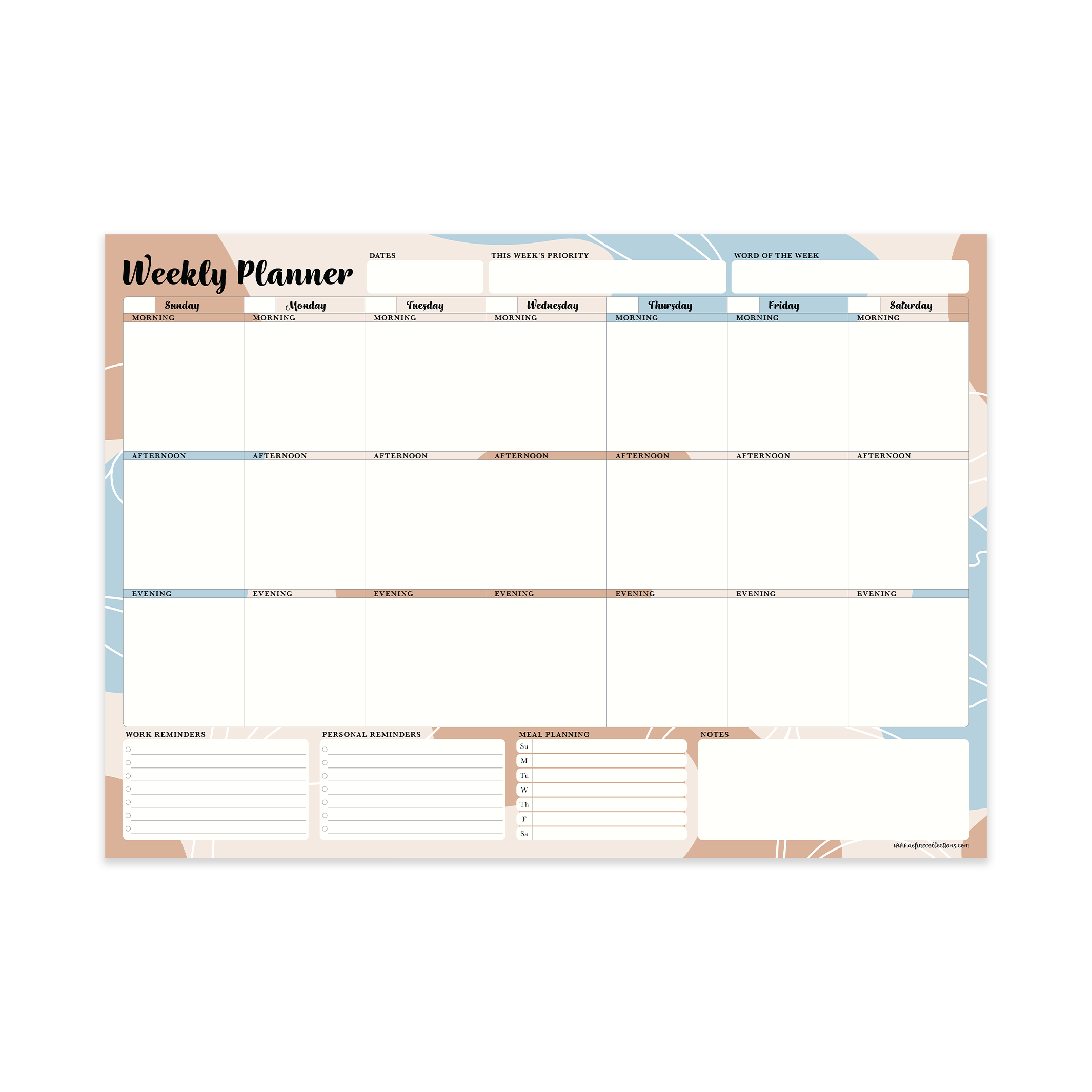 Undated Weekly Desk Planner – 52 Tear-Off Sheets