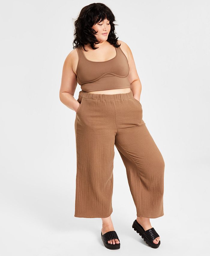 Jenni Style Not Size Women'solid Wide Leg Lounge Pants Green Tobacco Tan NWT - Picture 2 of 4