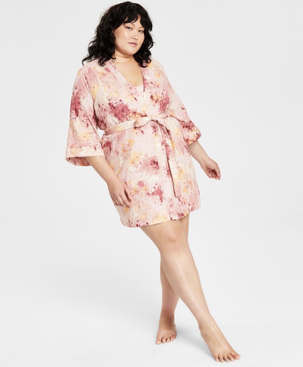 Jenni Style Not Size Women's Belt Closure Robe Watercolor Blush - Picture 4 of 4