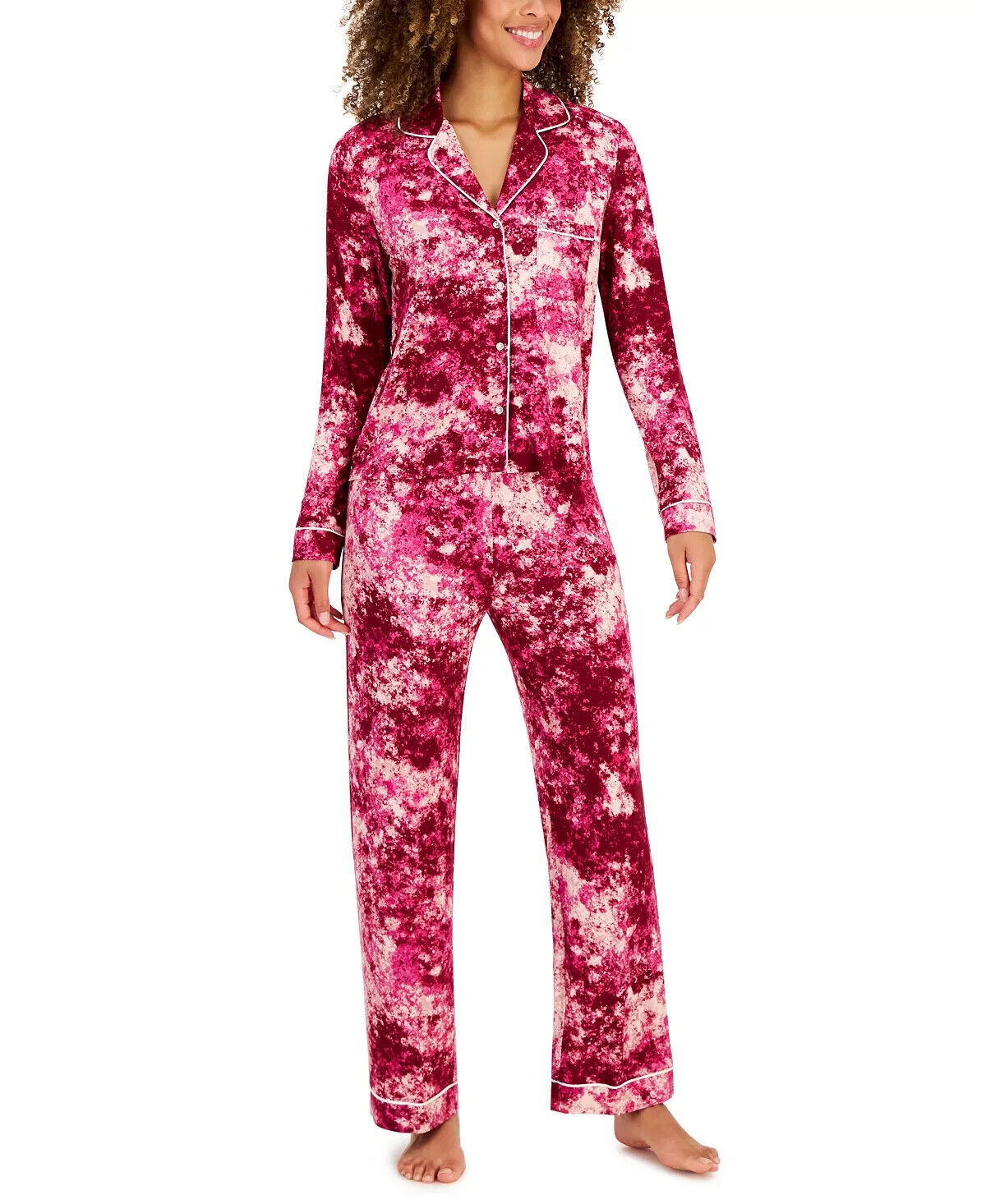 Jenni Women's 2-Piece Notch-Collar Pajama Set, Pink Splash Tie Dye - Picture 4 of 4