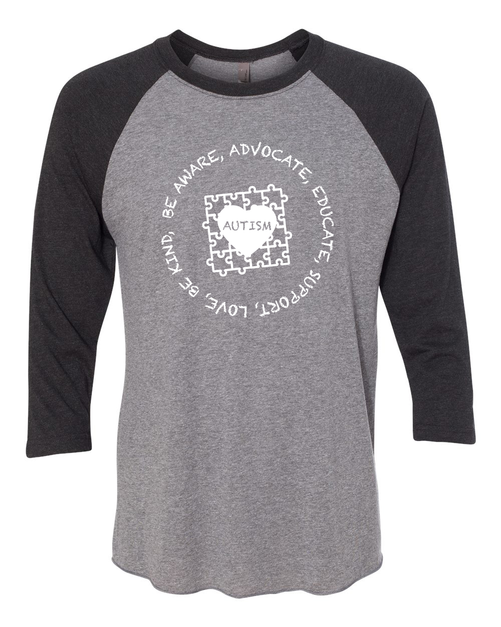 Adult Unisex Autism Awareness Puzzle Be Aware Educate Support Love 3/4 Sleeve