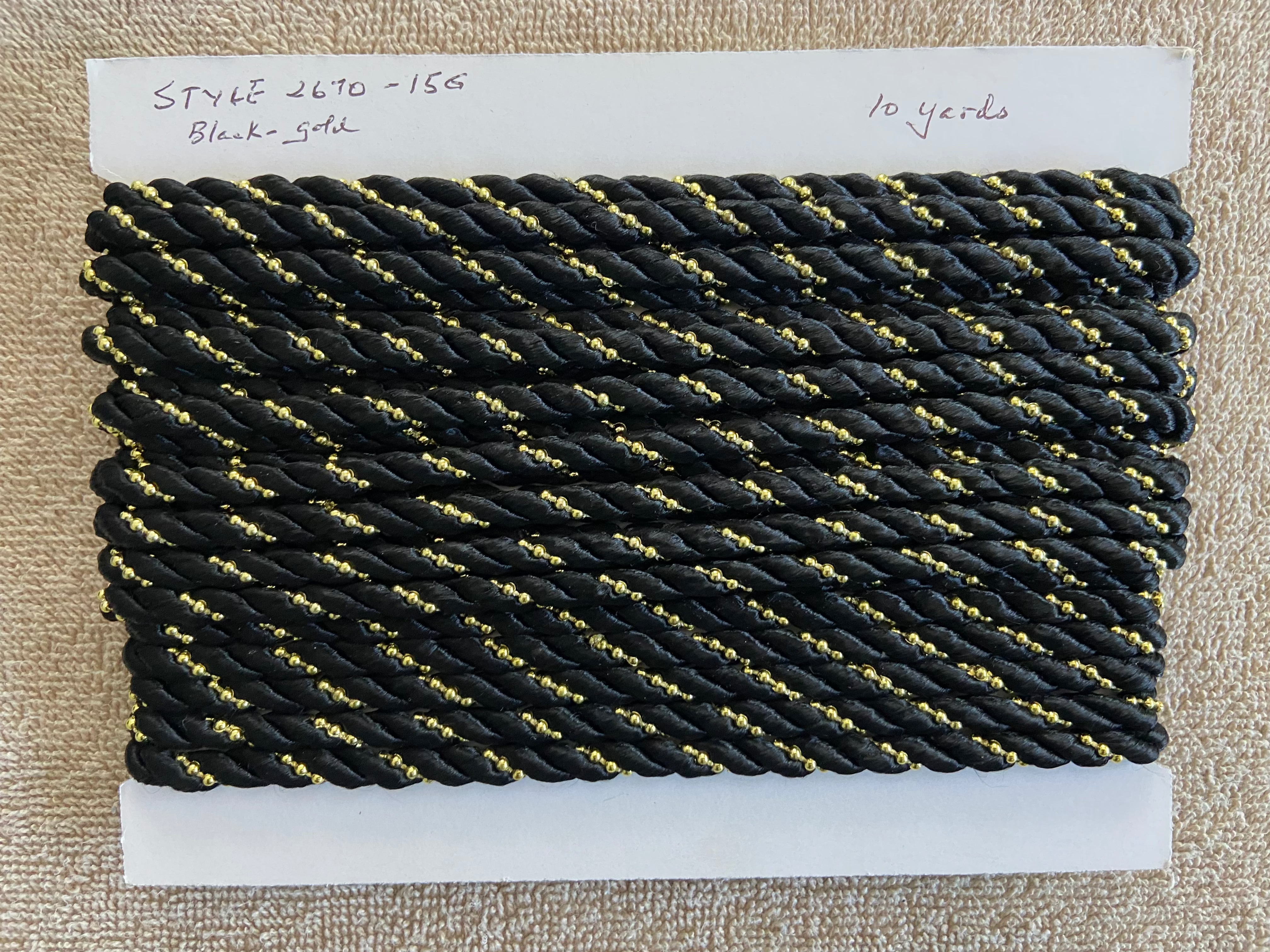 10 Yds Gedrehte Kordel Schwarz und Gold 8 mm Borte Geflochten - Bild 2 von 2