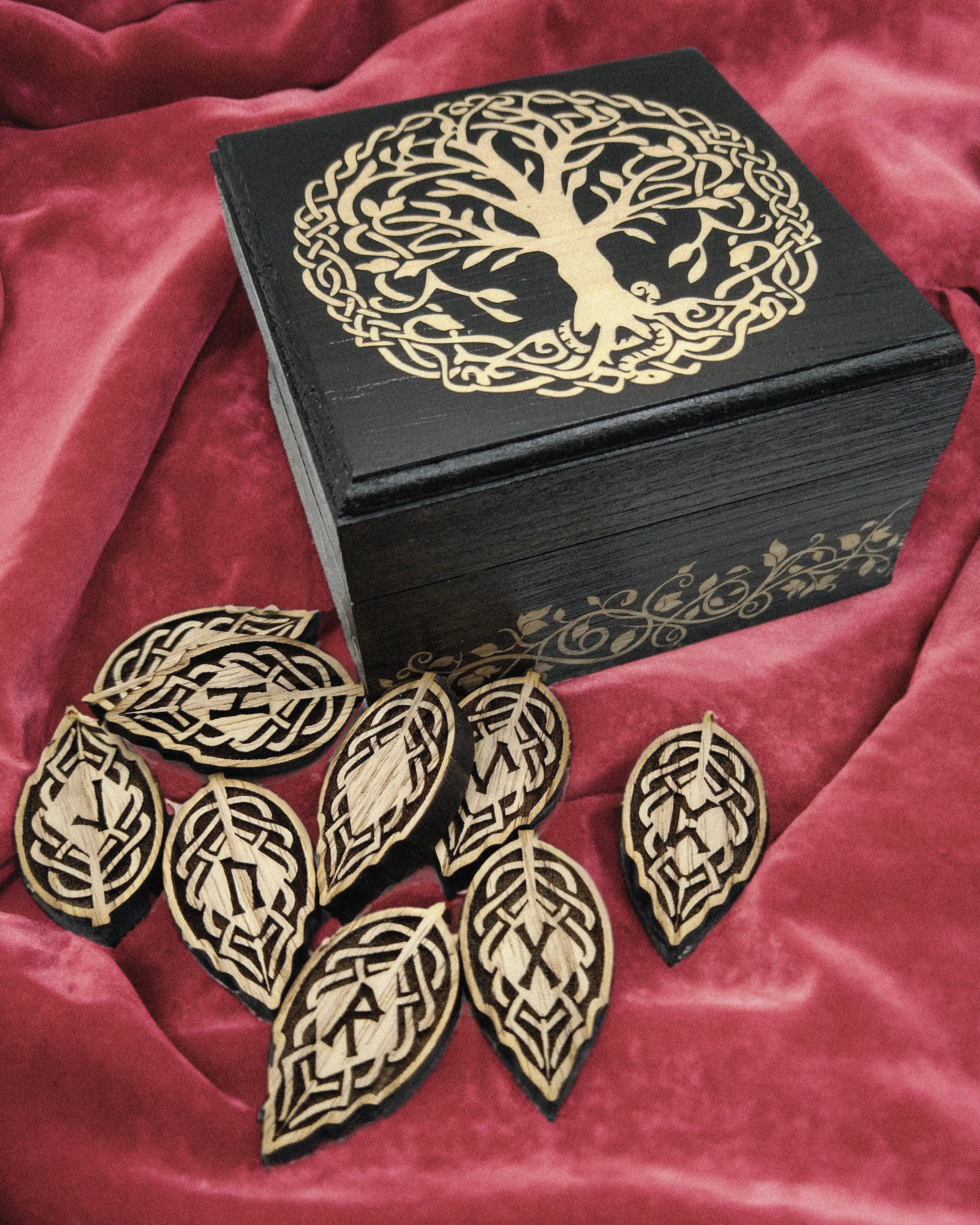 Viking World Tree Norse Celtic Small Keepsake Jewelry Wood Stash box - Picture 3 of 5