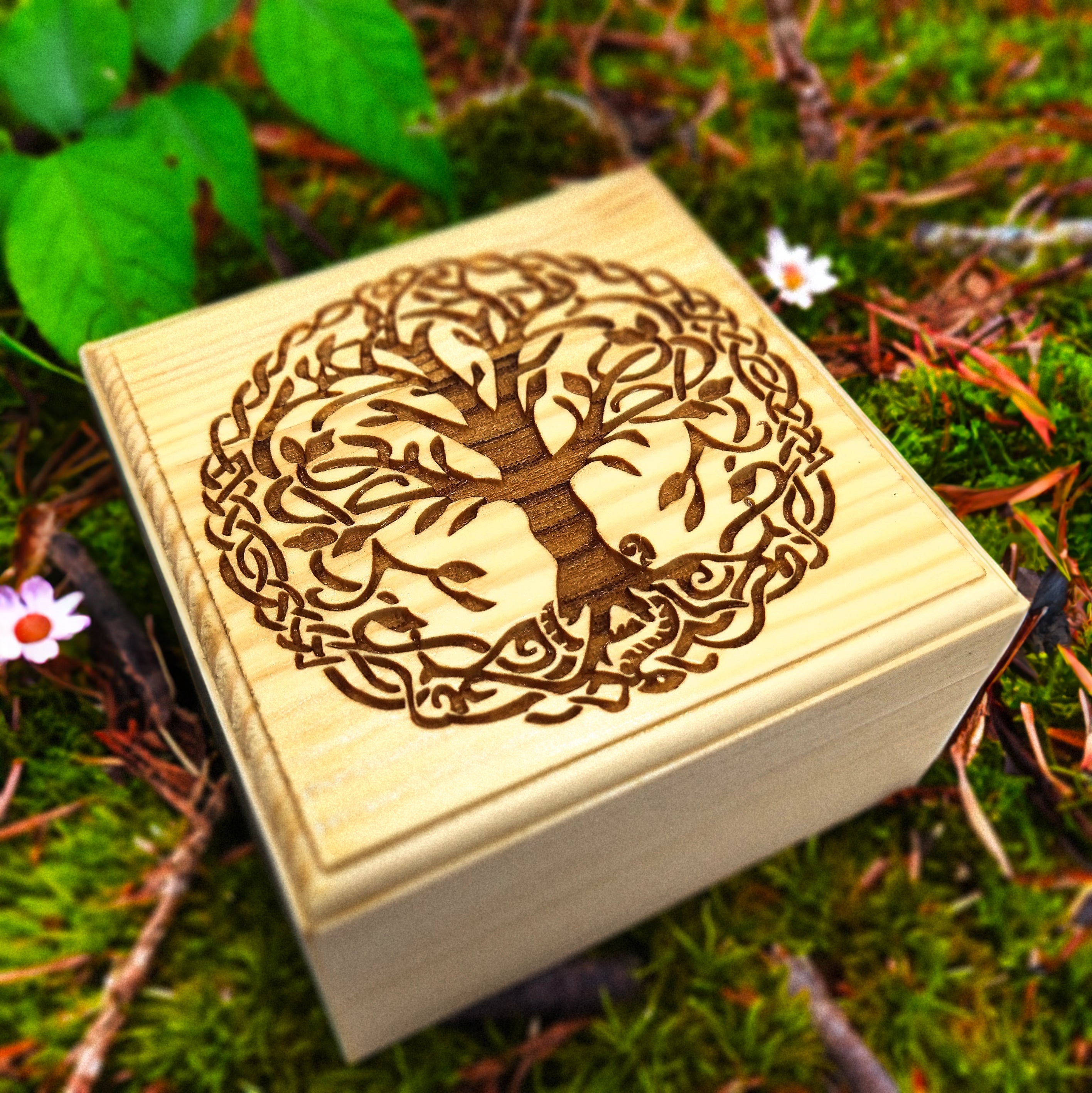 Viking World Tree Norse Celtic Small Keepsake Jewelry Wood Stash box - Picture 5 of 5