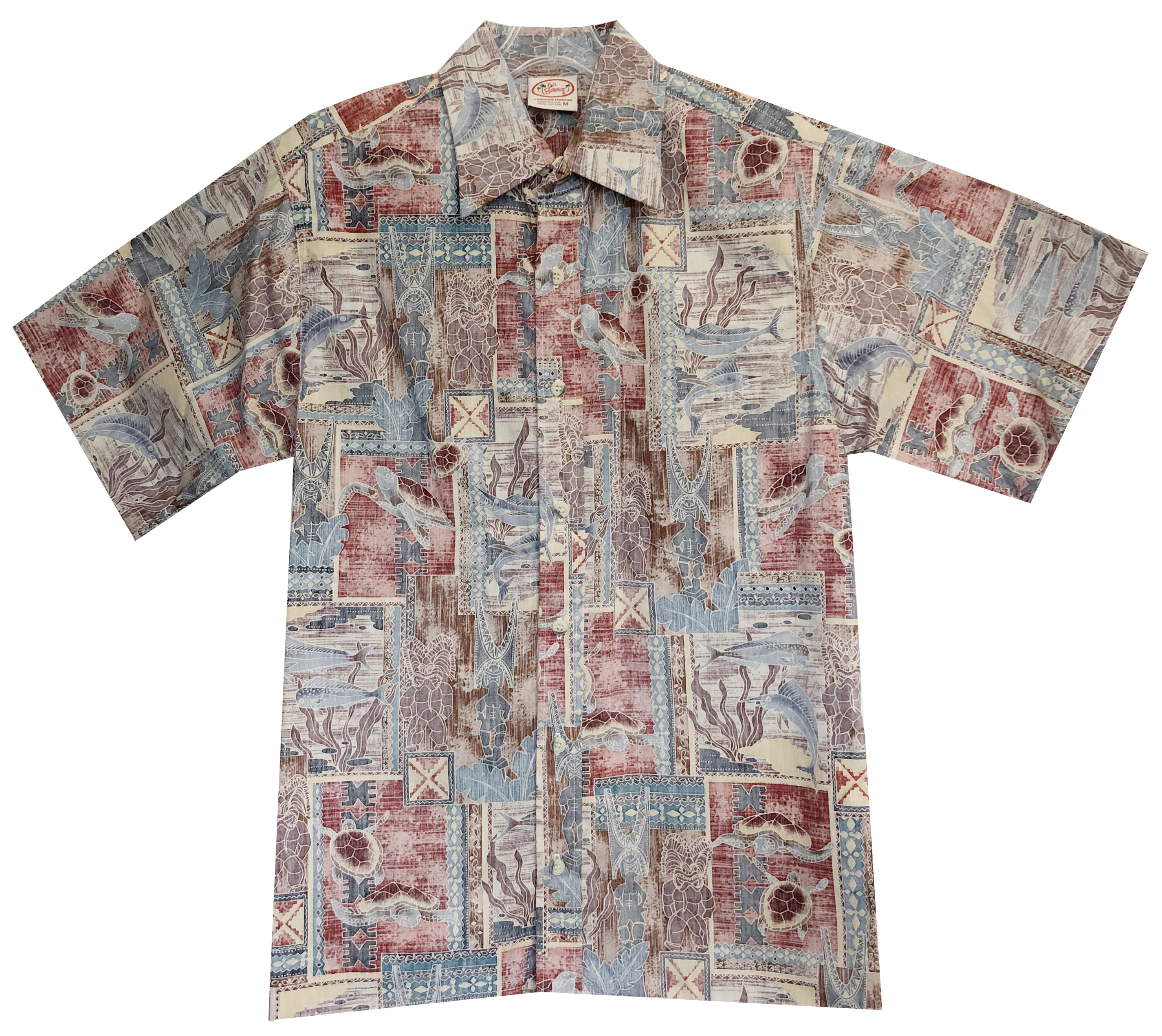 Made in USA - Go Barefoot Herren Honu Turtle Tapa Reverse Aloha Shirt - Bild 3 von 6