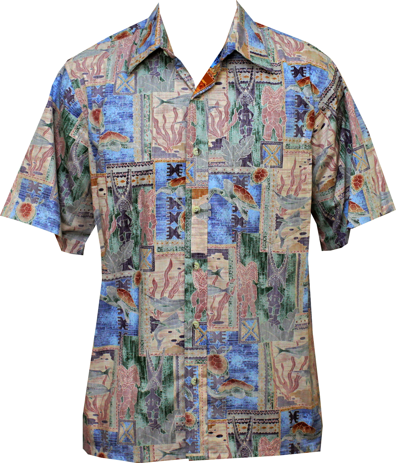 Made in USA - Go Barefoot Herren Honu Turtle Tapa Reverse Aloha Shirt - Bild 6 von 6