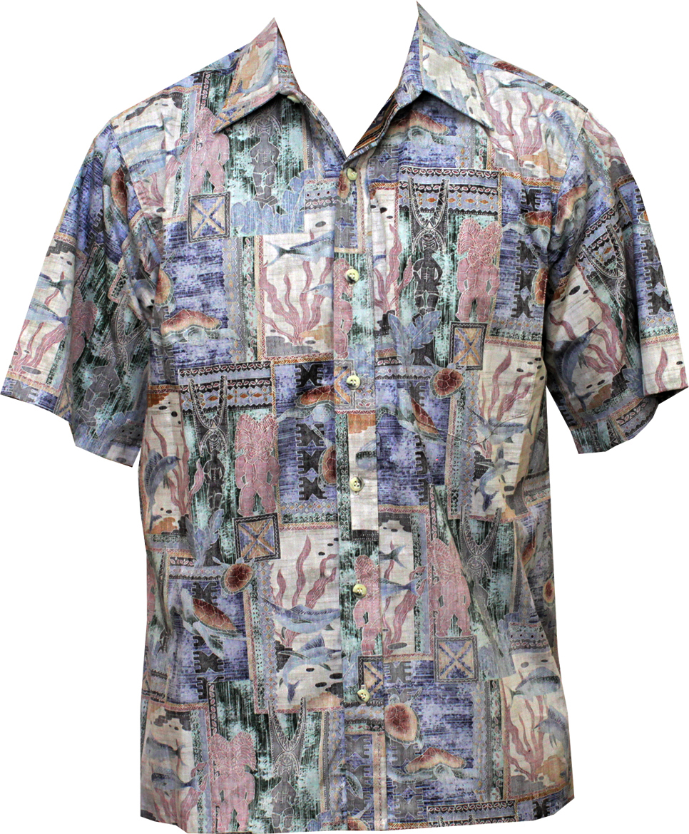 Made in USA - Go Barefoot Herren Honu Turtle Tapa Reverse Aloha Shirt - Bild 5 von 6