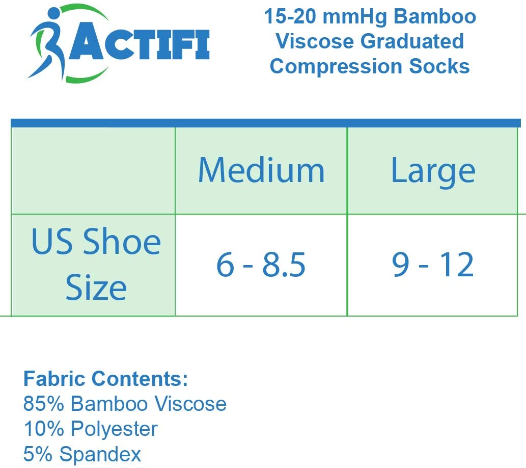 Actifi Bamboo Compression Socks, 15-20 mmHg Support, Knee High - Picture 6 of 14