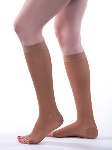 Calcetín de compresión Allegro 20-30 mmHg Essential 19 soporte transparente hasta la rodilla punta abierta - Imagen 5 de 6