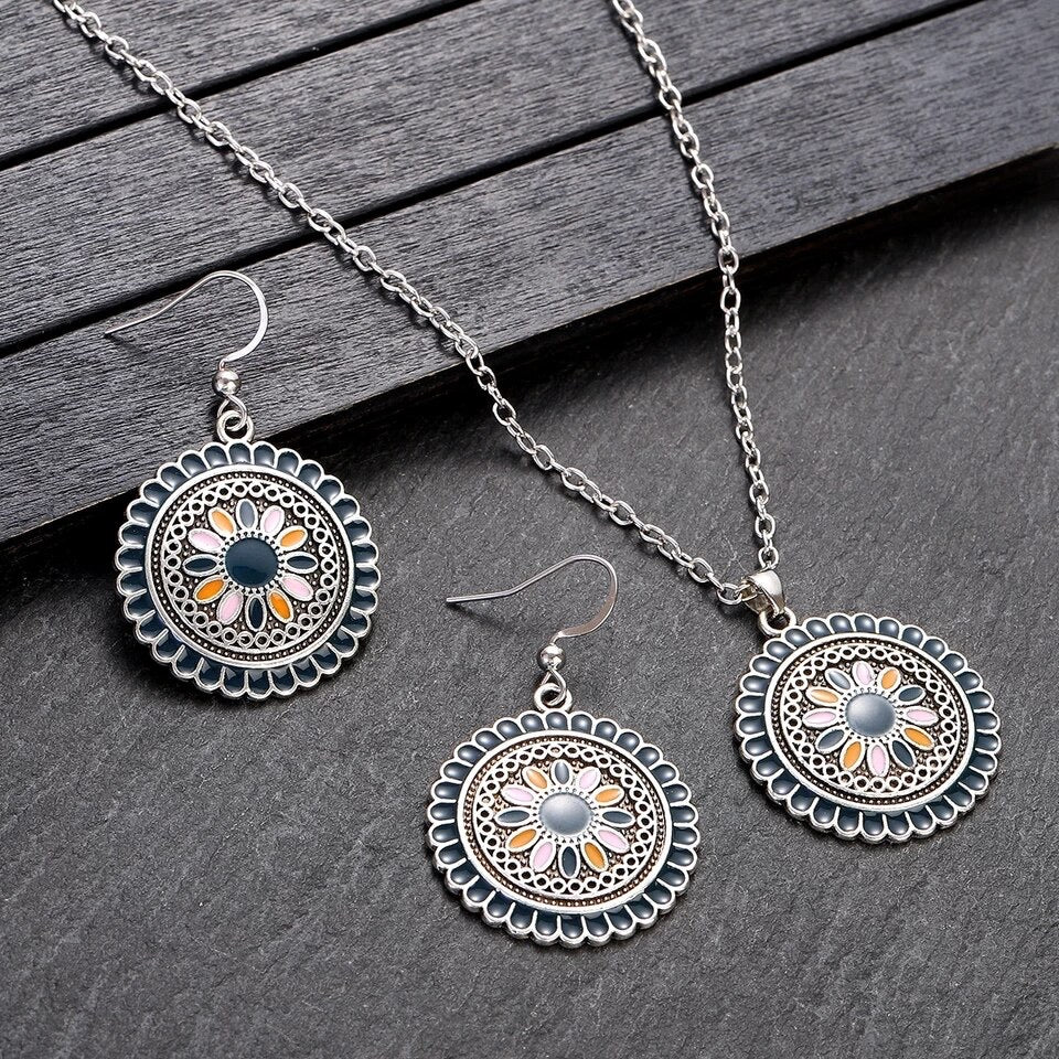 Necklace earrings set oxidized enamel jewelry - Picture 5 of 6