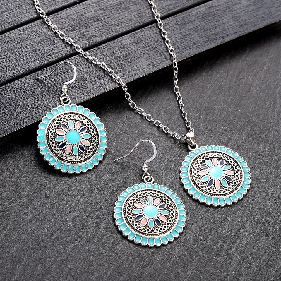 Necklace earrings set oxidized enamel jewelry - Picture 6 of 6