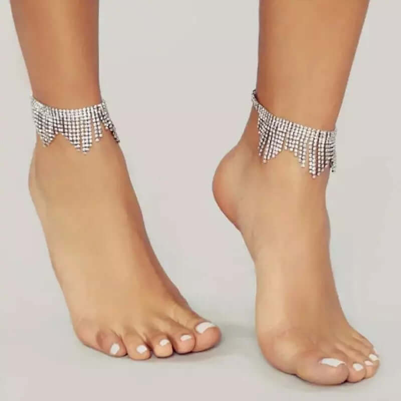 1 pair anklet cocktail jewelry rhinestone bracelet gold/silver - Picture 8 of 8