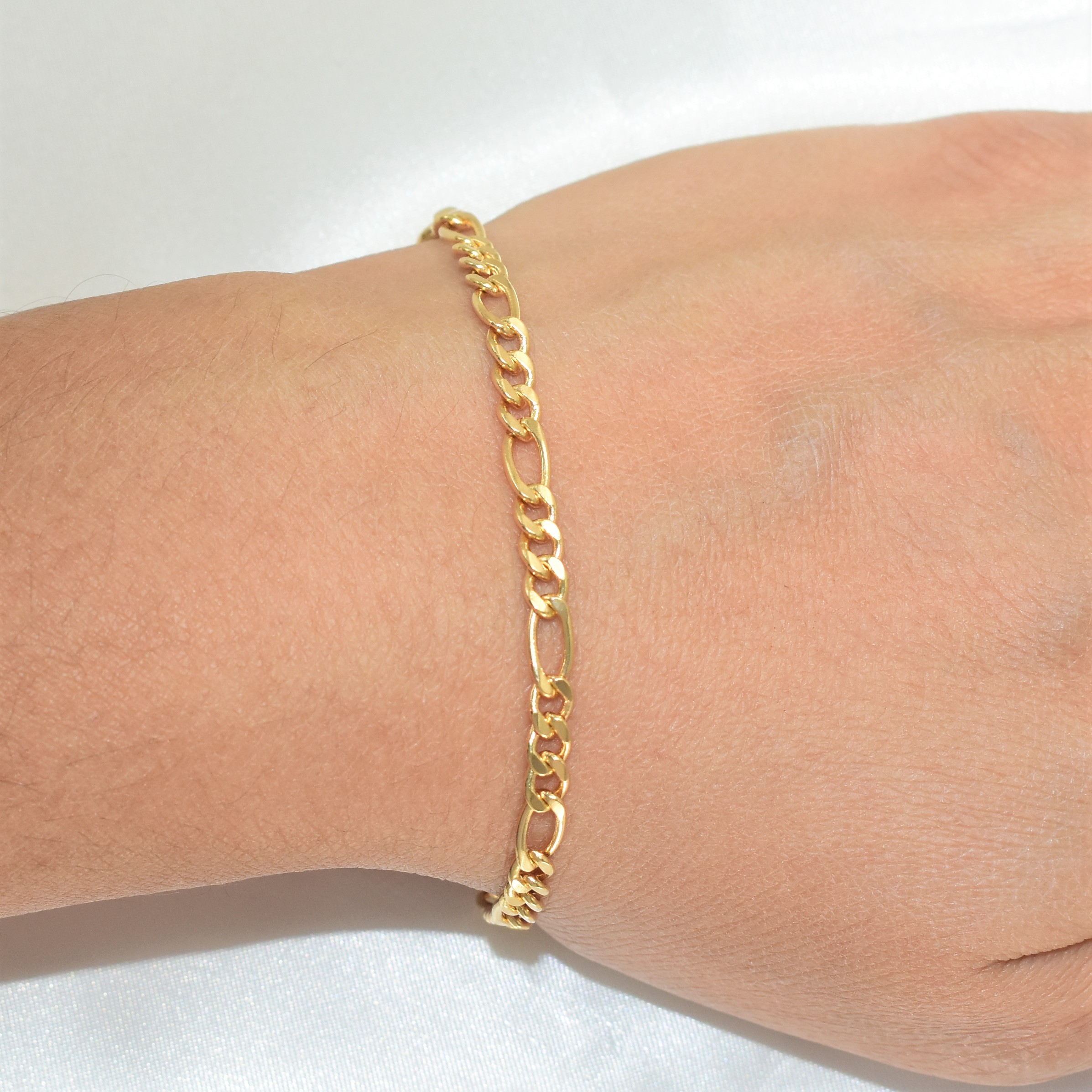 Figaro Mariner Cuban PaperClip Link Chain Bracelet Gold Plated Chain Bracelet - Picture 9 of 11