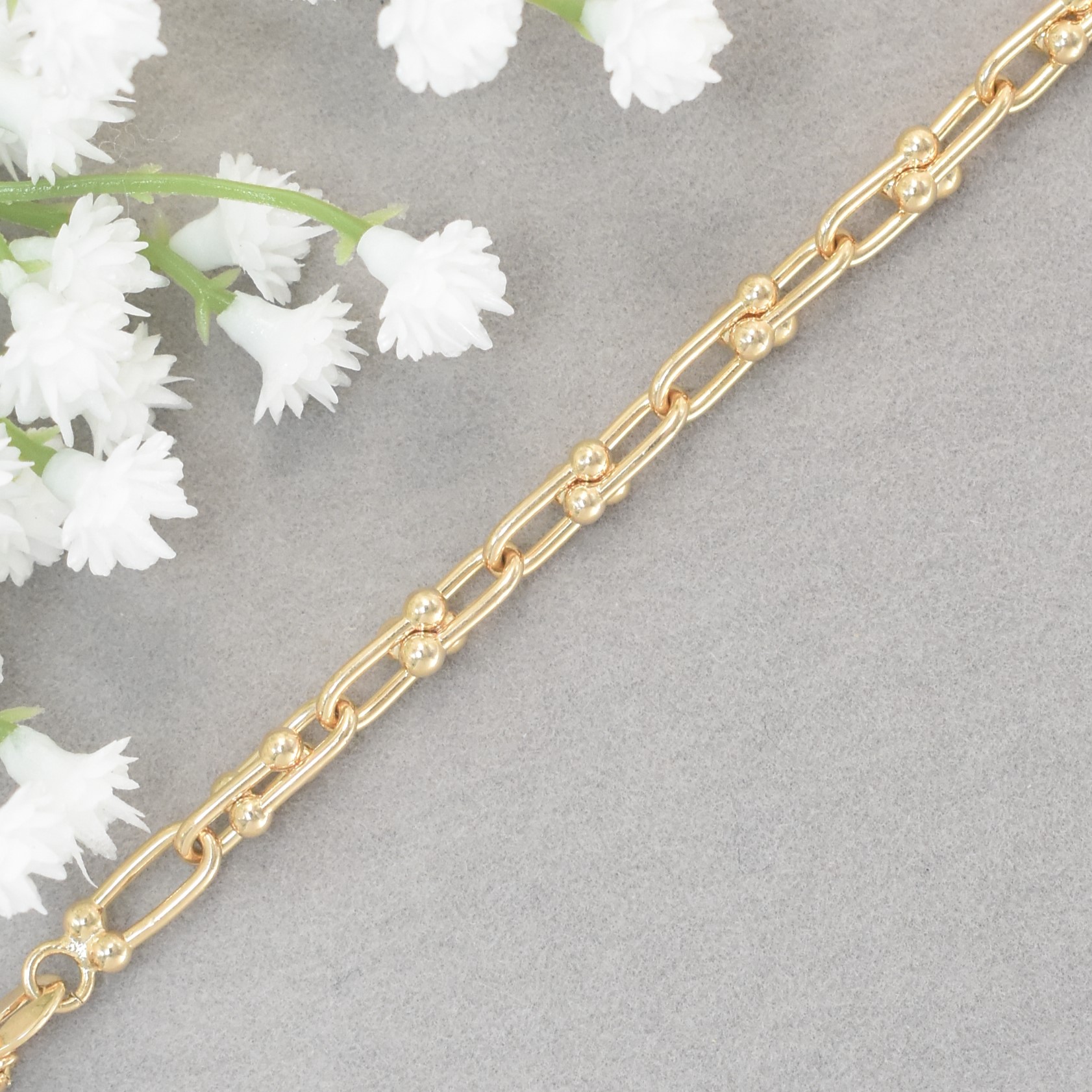 Chunky U Shape Gold Plated Bracelet, Pave Horseshoe Gold Charm Bracelet, Gift - Picture 13 of 20