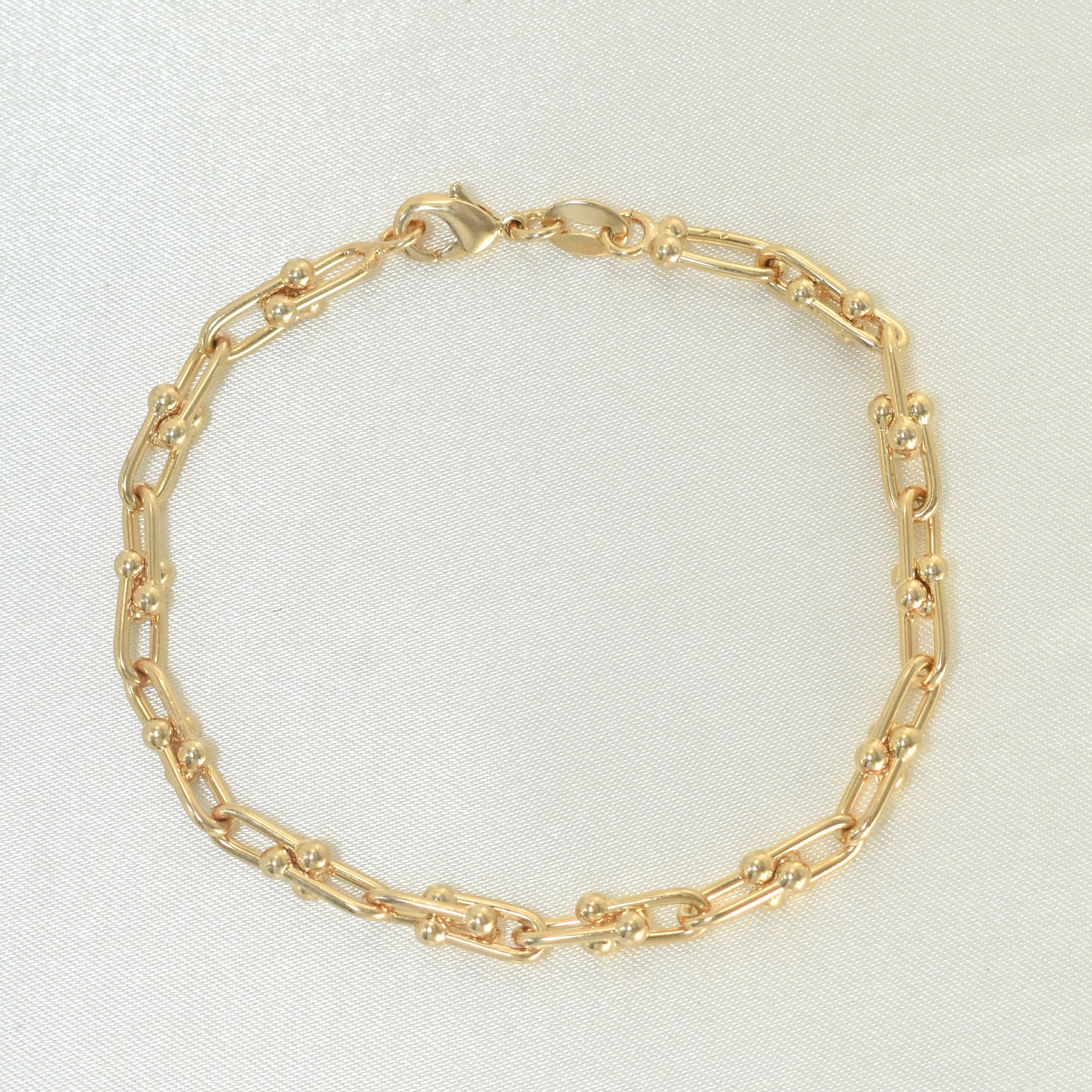 Chunky U Shape Gold Plated Bracelet, Pave Horseshoe Gold Charm Bracelet, Gift - Picture 12 of 20