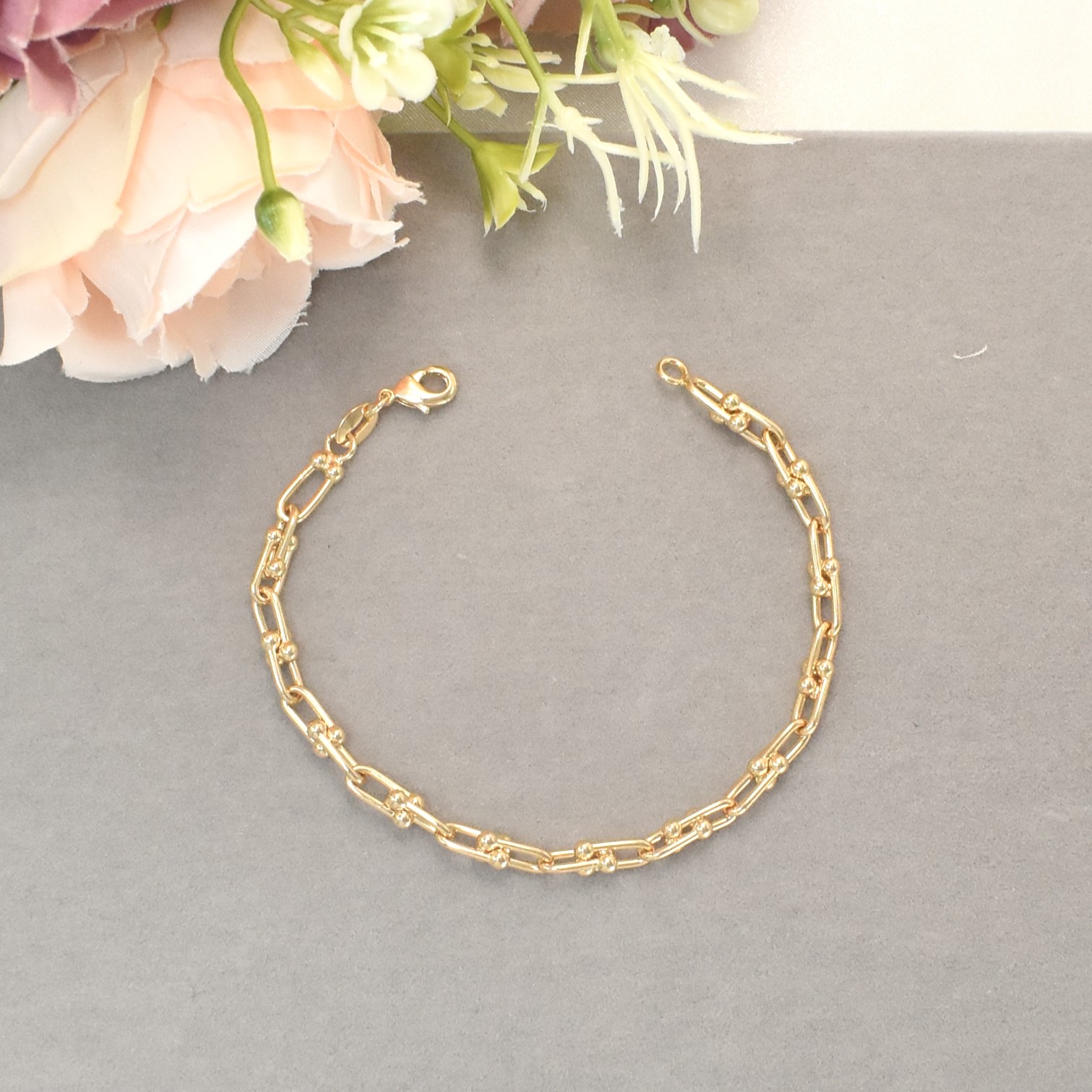 Chunky U Shape Gold Plated Bracelet, Pave Horseshoe Gold Charm Bracelet, Gift - Picture 11 of 20