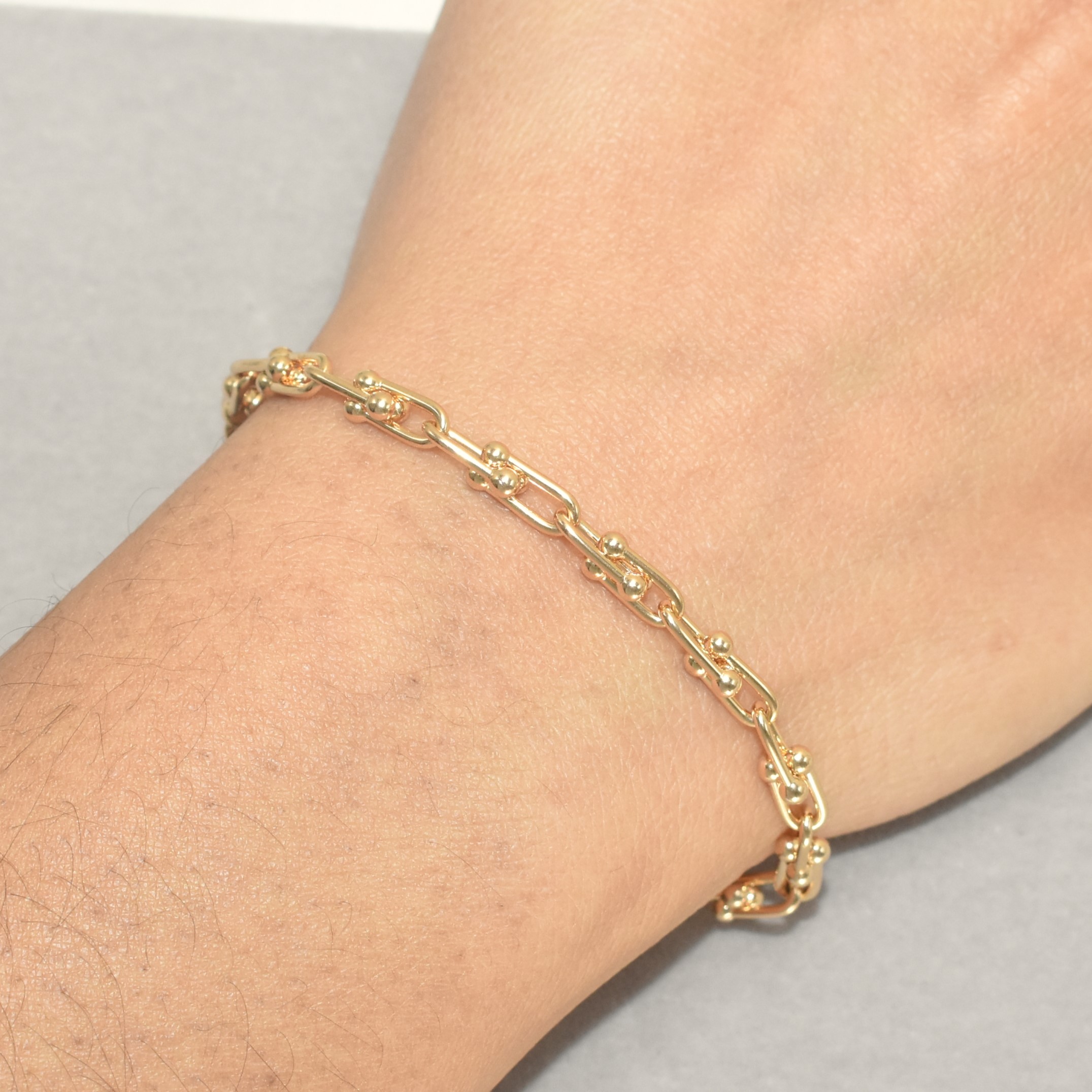 Chunky U Shape Gold Plated Bracelet, Pave Horseshoe Gold Charm Bracelet, Gift - Picture 17 of 20