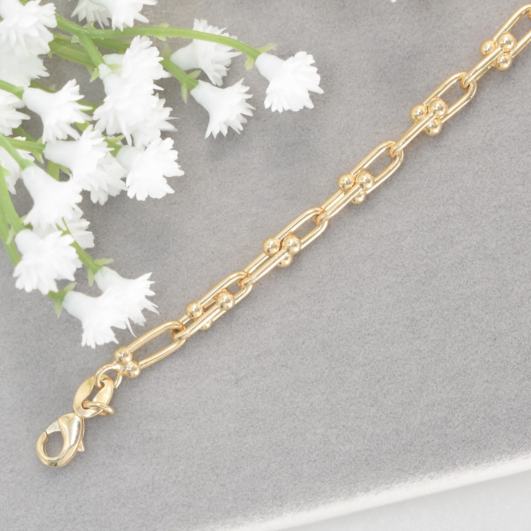 Chunky U Shape Gold Plated Bracelet, Pave Horseshoe Gold Charm Bracelet, Gift - Picture 18 of 20
