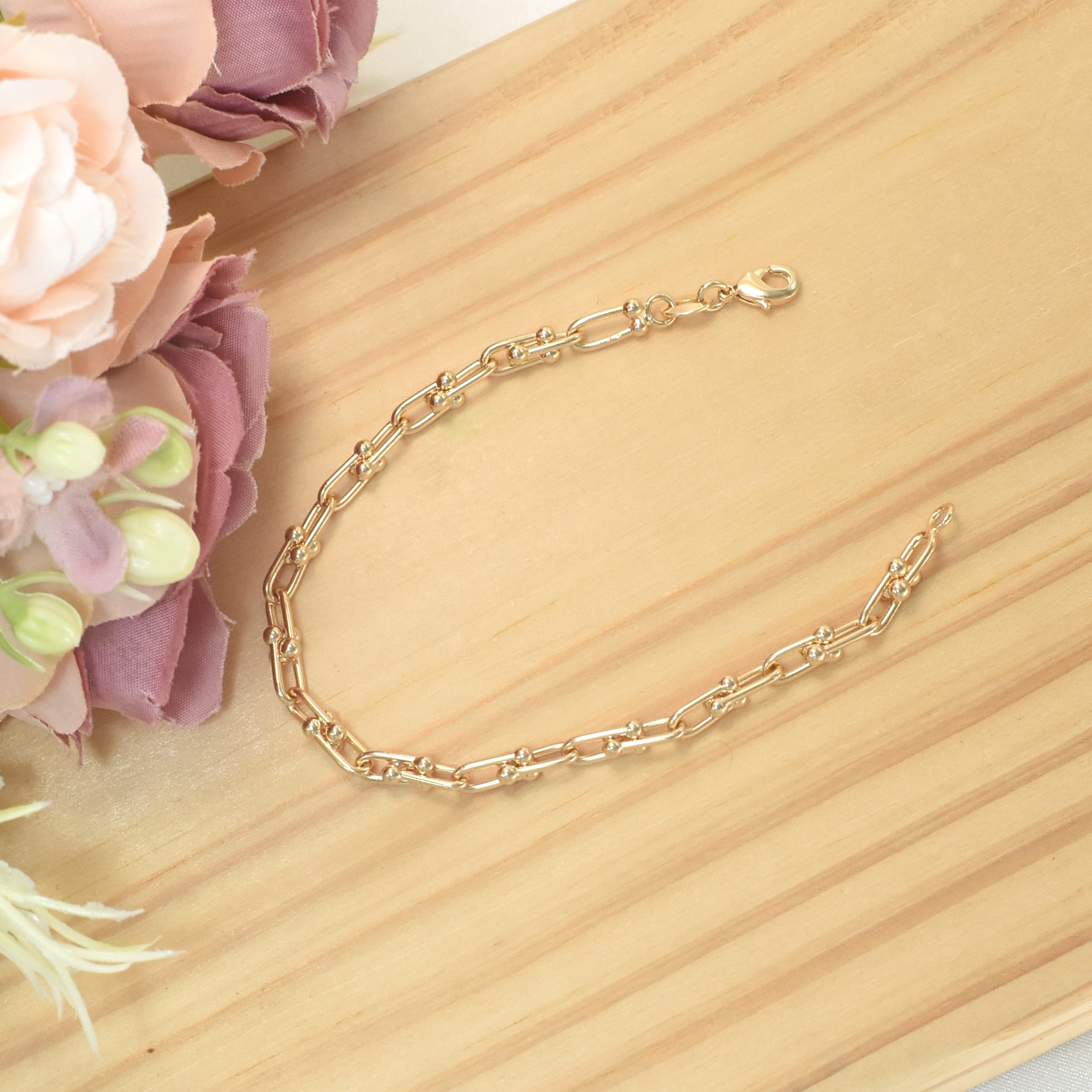 Chunky U Shape Gold Plated Bracelet, Pave Horseshoe Gold Charm Bracelet, Gift - Picture 15 of 20