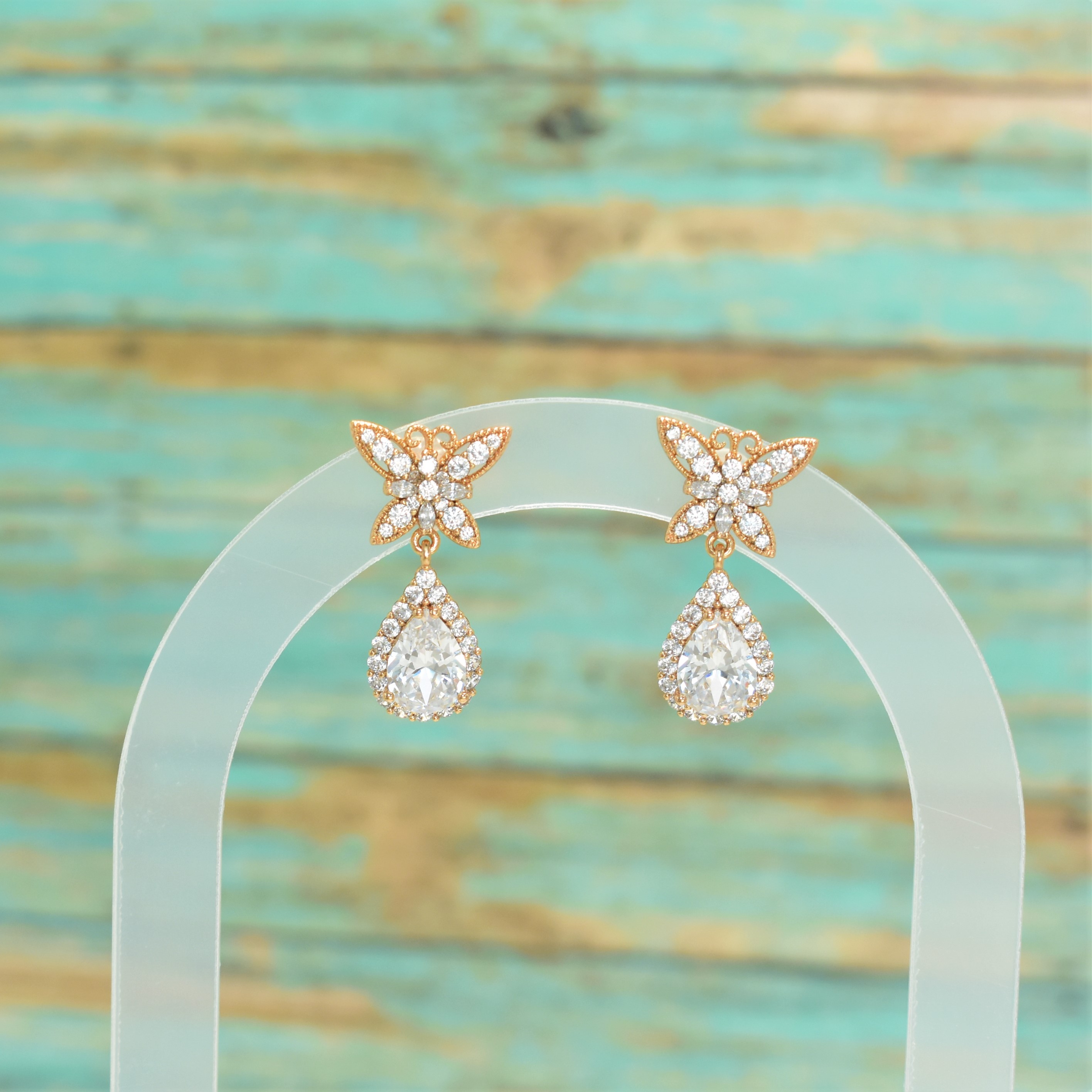 Colorful Red White Green Pink Tear Drop Earring GoldPlated Dangly Statement Stud - Picture 12 of 18