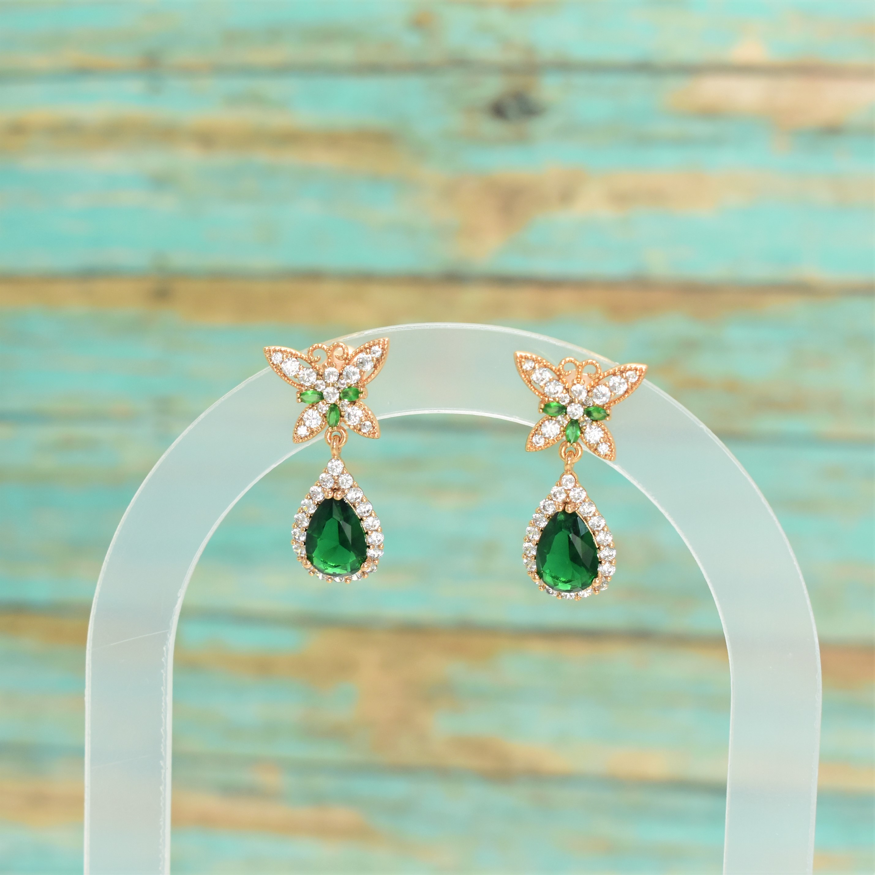 Colorful Red White Green Pink Tear Drop Earring GoldPlated Dangly Statement Stud - Picture 16 of 18