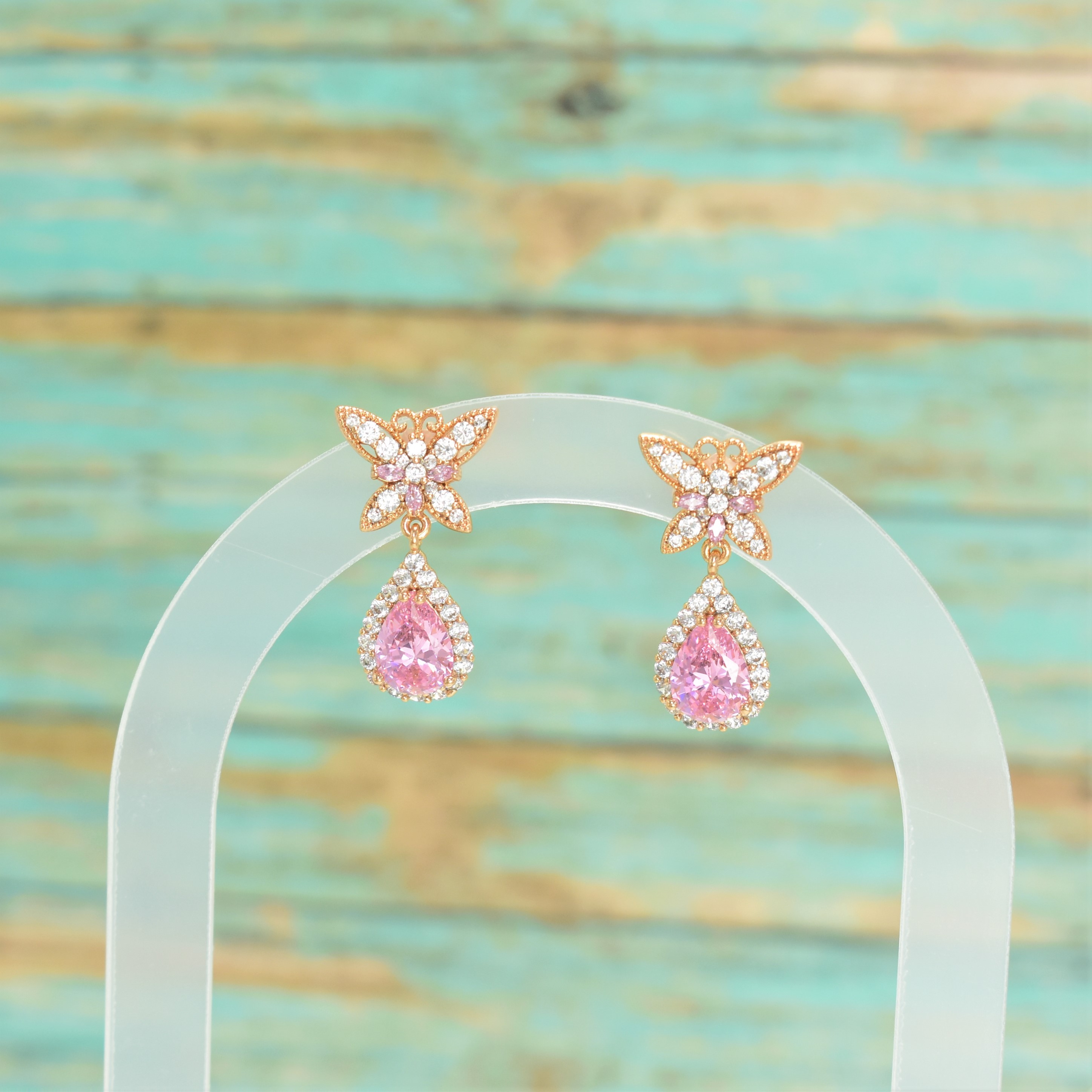 Colorful Red White Green Pink Tear Drop Earring GoldPlated Dangly Statement Stud - Picture 18 of 18