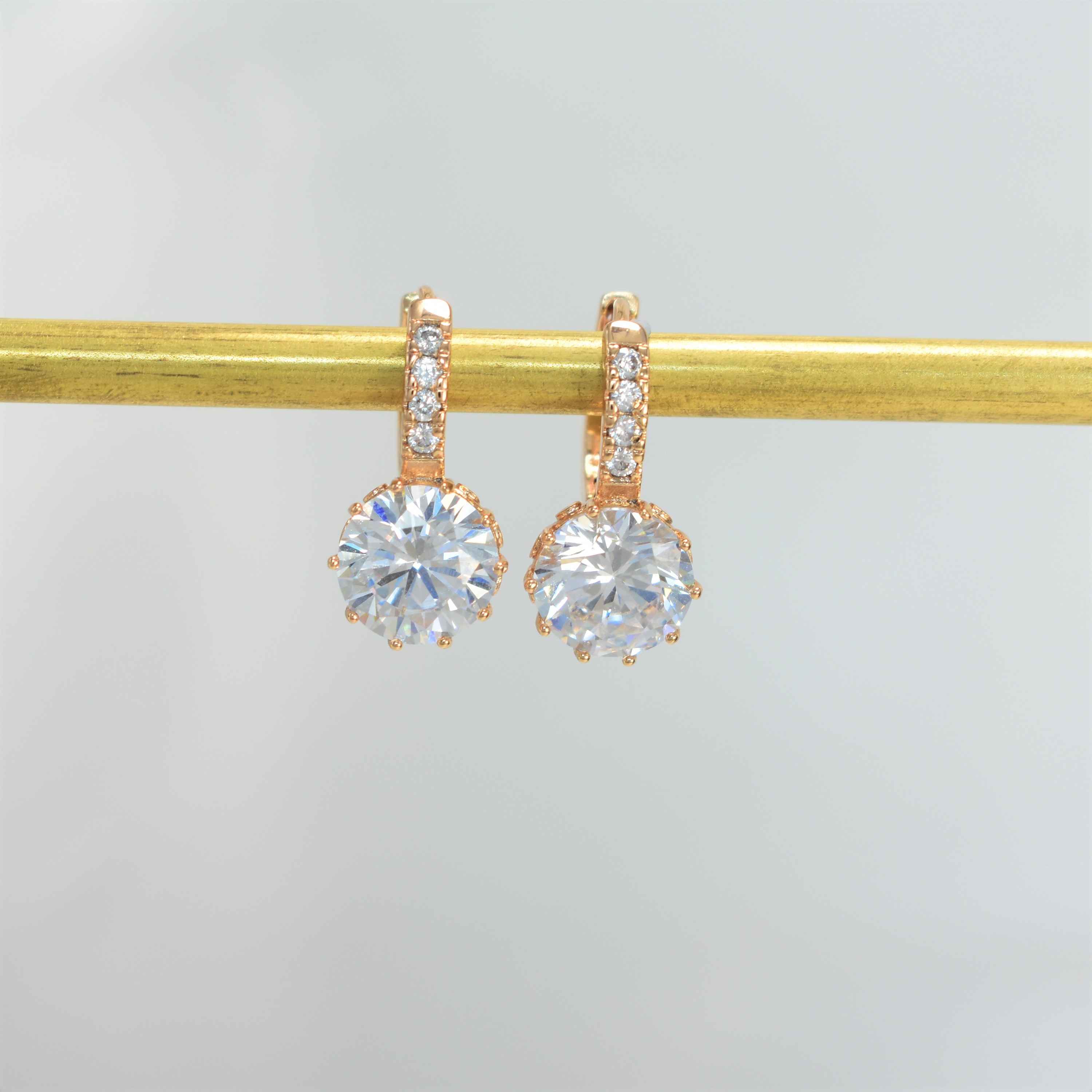 Dangly CZ Gold Plated Round Huggie Heart Dainty Minimalist Earrings - Picture 7 of 8