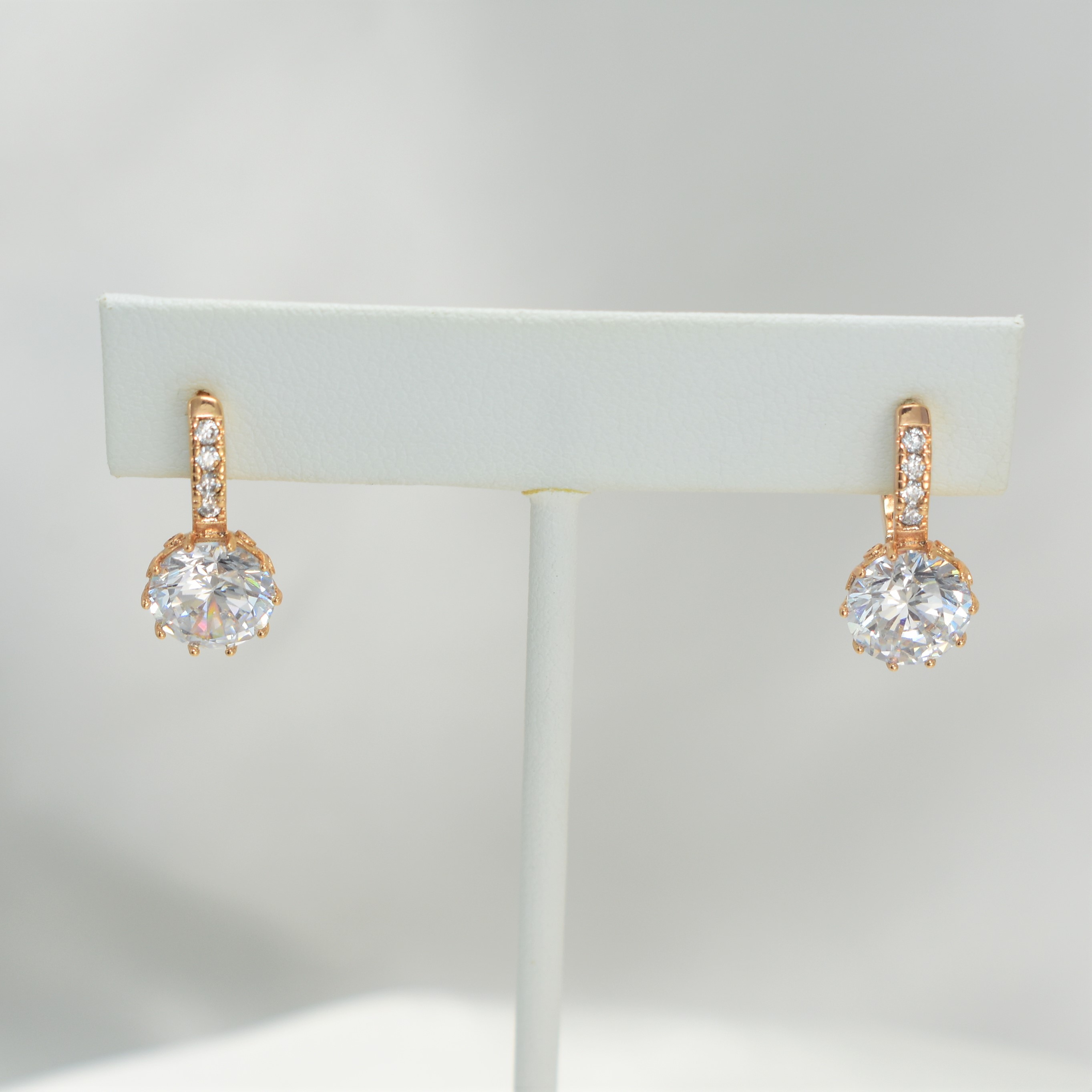 Dangly CZ Gold Plated Round Huggie Heart Dainty Minimalist Earrings - Picture 6 of 8