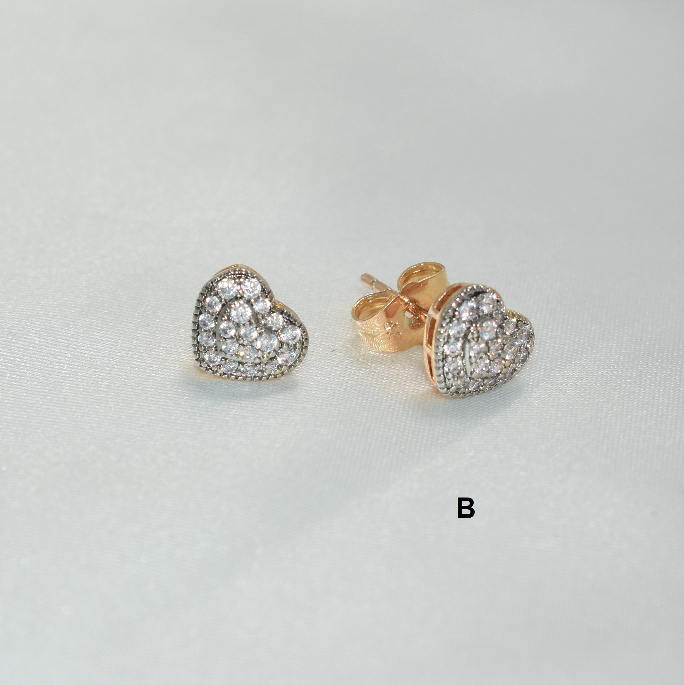 CZ Heart Earrings Gold Plated CZ Love Studs Dainty Minimalist Studs Gift For Her - Picture 7 of 9