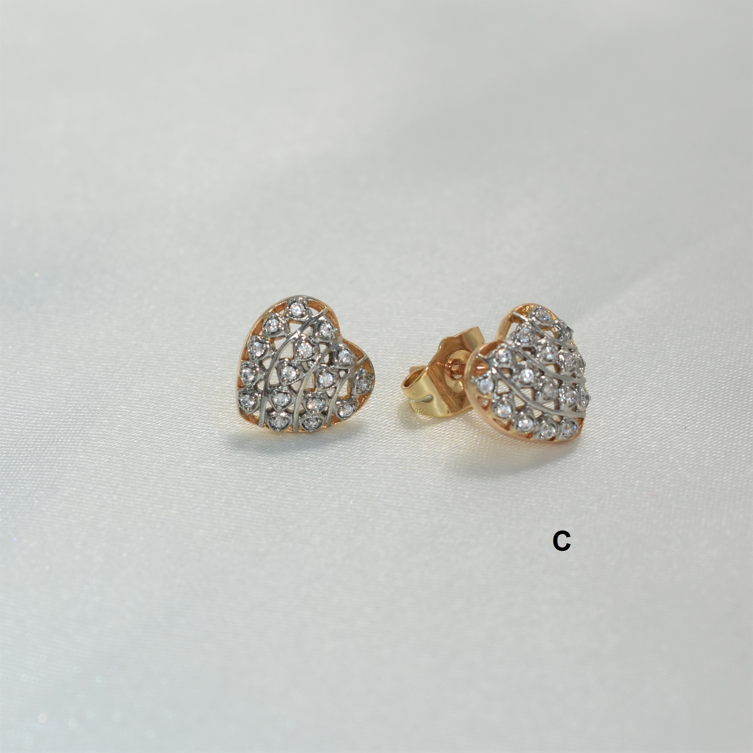 CZ Heart Earrings Gold Plated CZ Love Studs Dainty Minimalist Studs Gift For Her - Picture 8 of 9