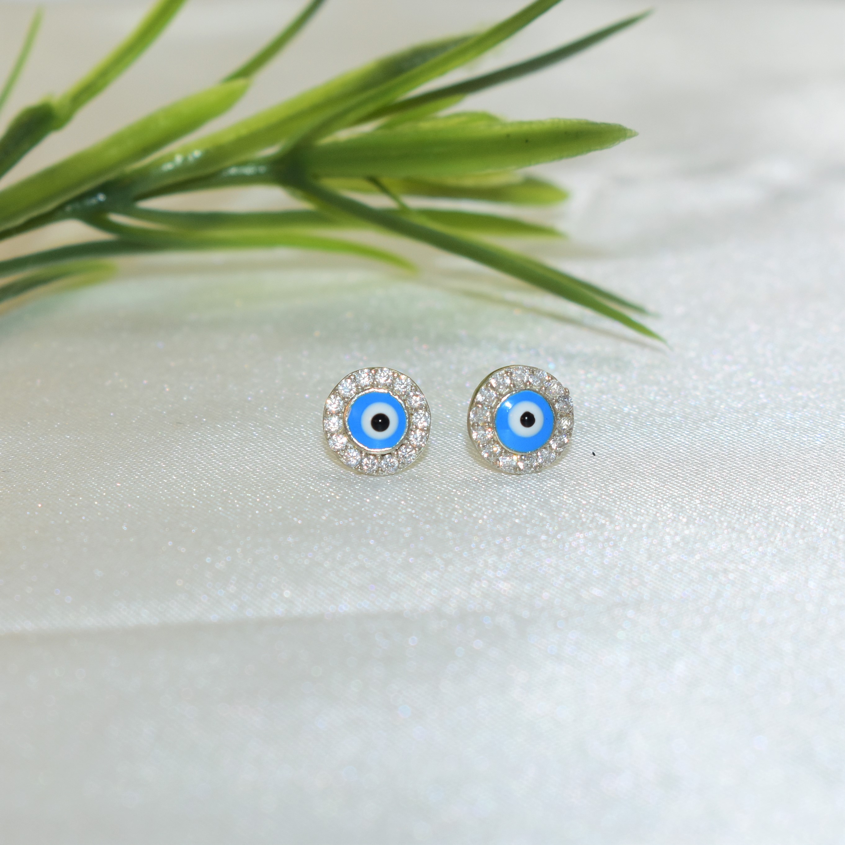 Evil Eye Studs Sterling Silver Earrings Protection Charm Studs, Gift for her - Picture 10 of 12