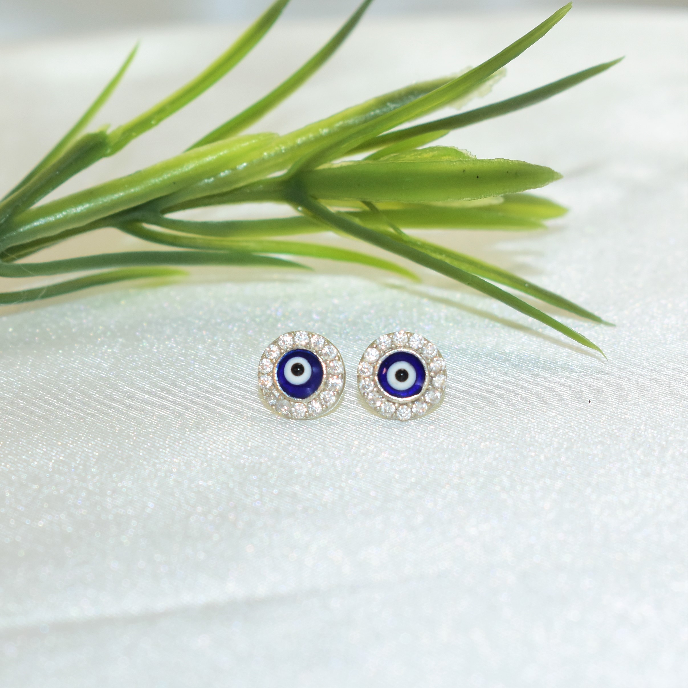 Evil Eye Studs Sterling Silver Earrings Protection Charm Studs, Gift for her - Picture 11 of 12