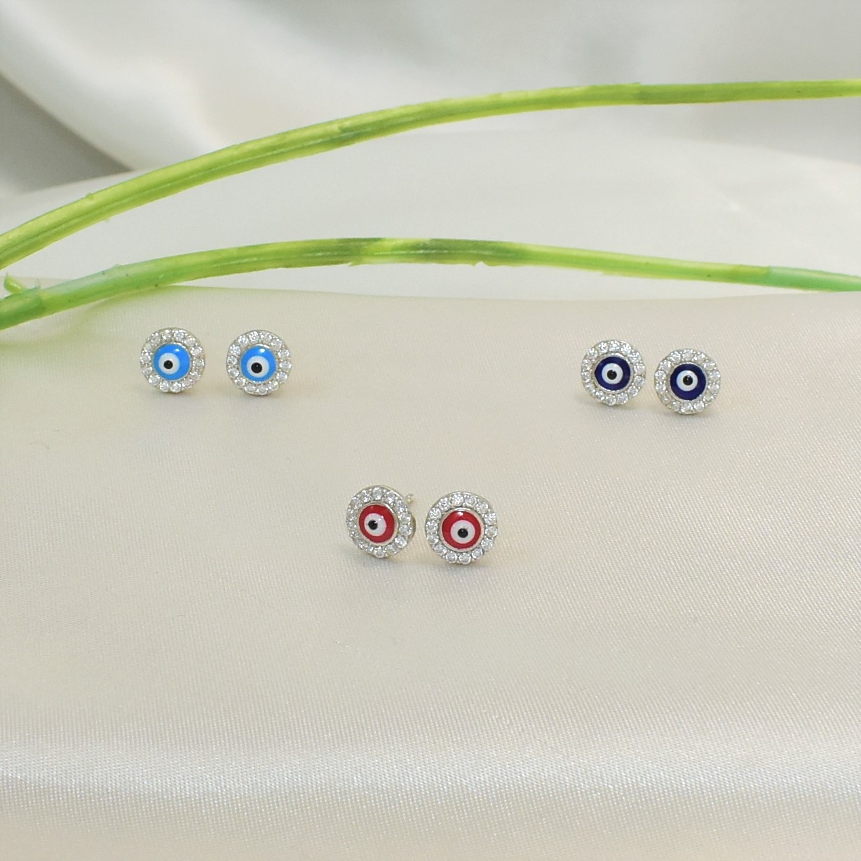 Evil Eye Studs Sterling Silver Earrings Protection Charm Studs, Gift for her - Picture 12 of 12