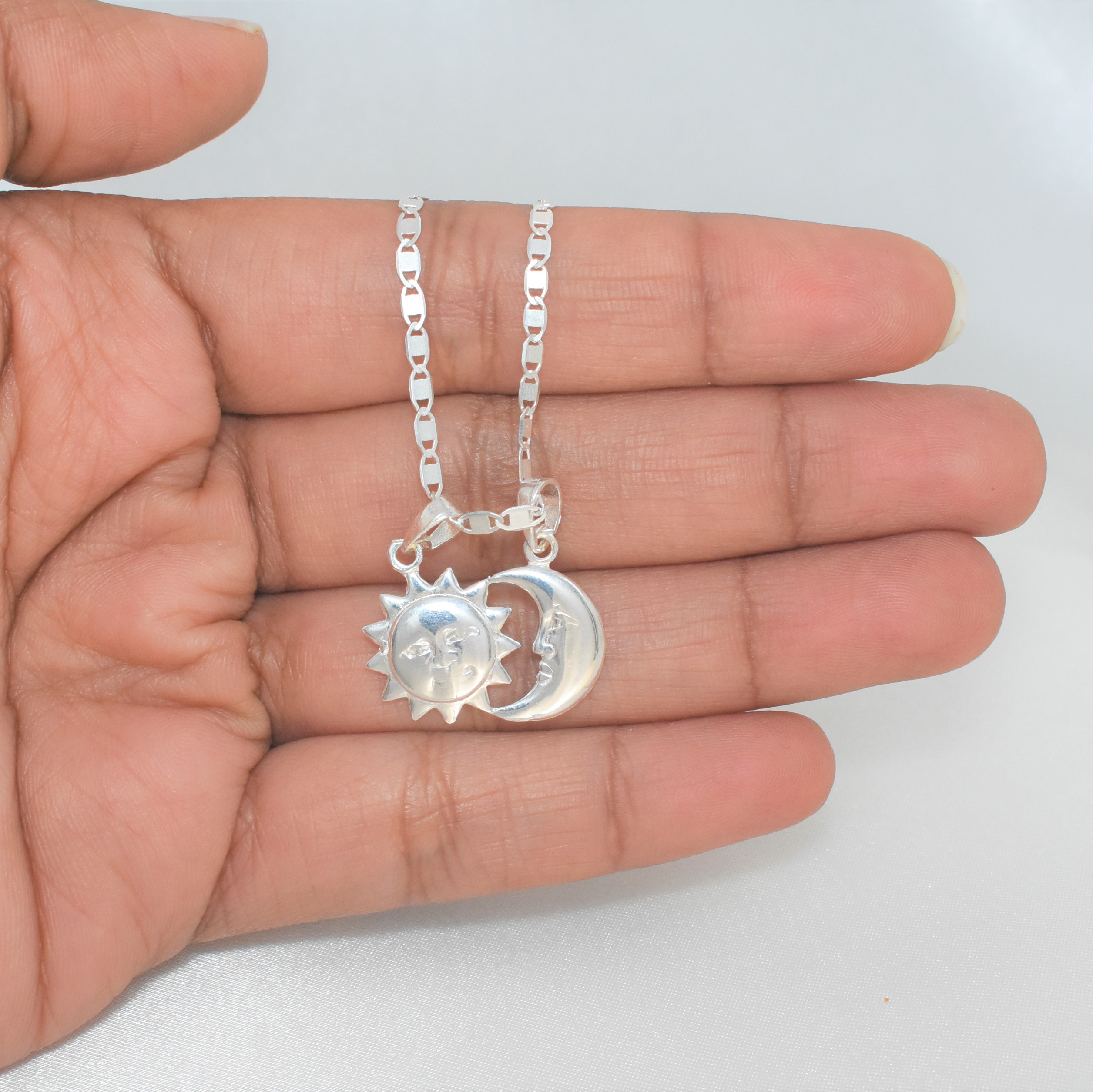 Sun Moon Pendant Sterling Silver Crescent and Sun Split Necklace