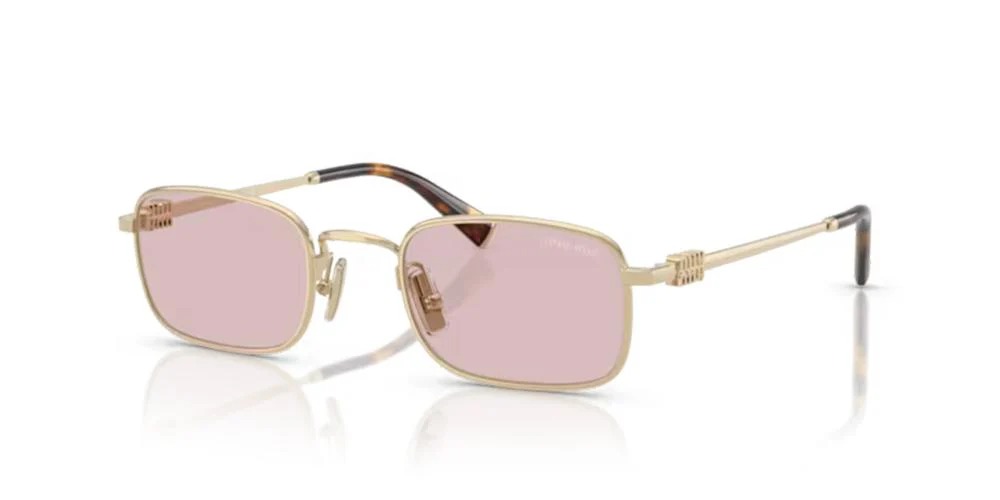 Miu Miu MU A53S ZVN4I0 Rectangle Sunglasses 49mm Pale Gold / Pink Lens